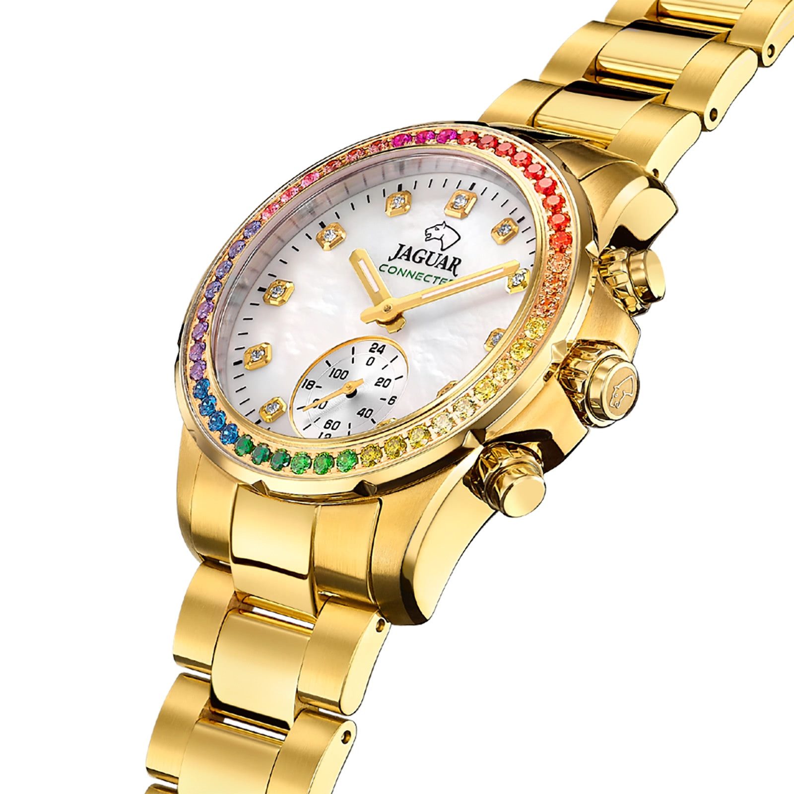 JAGUAR Multifunktionsuhr Jaguar Damenuhr Edelstahl gold Jaguar, (Multifunktionsuhr), Damen Armbanduhr rund, Edelstahlarmband gold