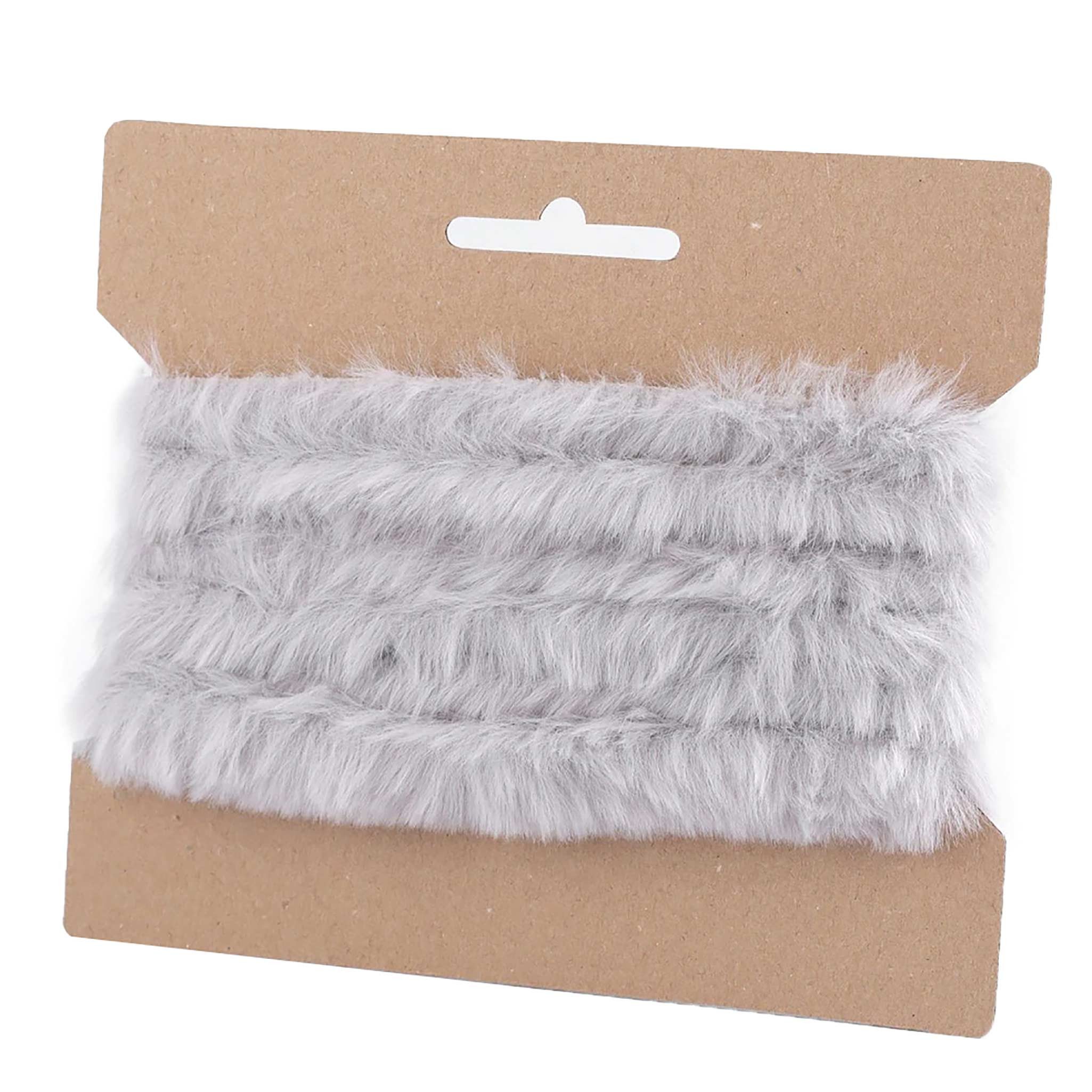 maDDma Webband 1 Fellborte 1,6 m x 2 cm Fellbesatz Kunstfell Kunstpelz Fellstrang, hellgrau