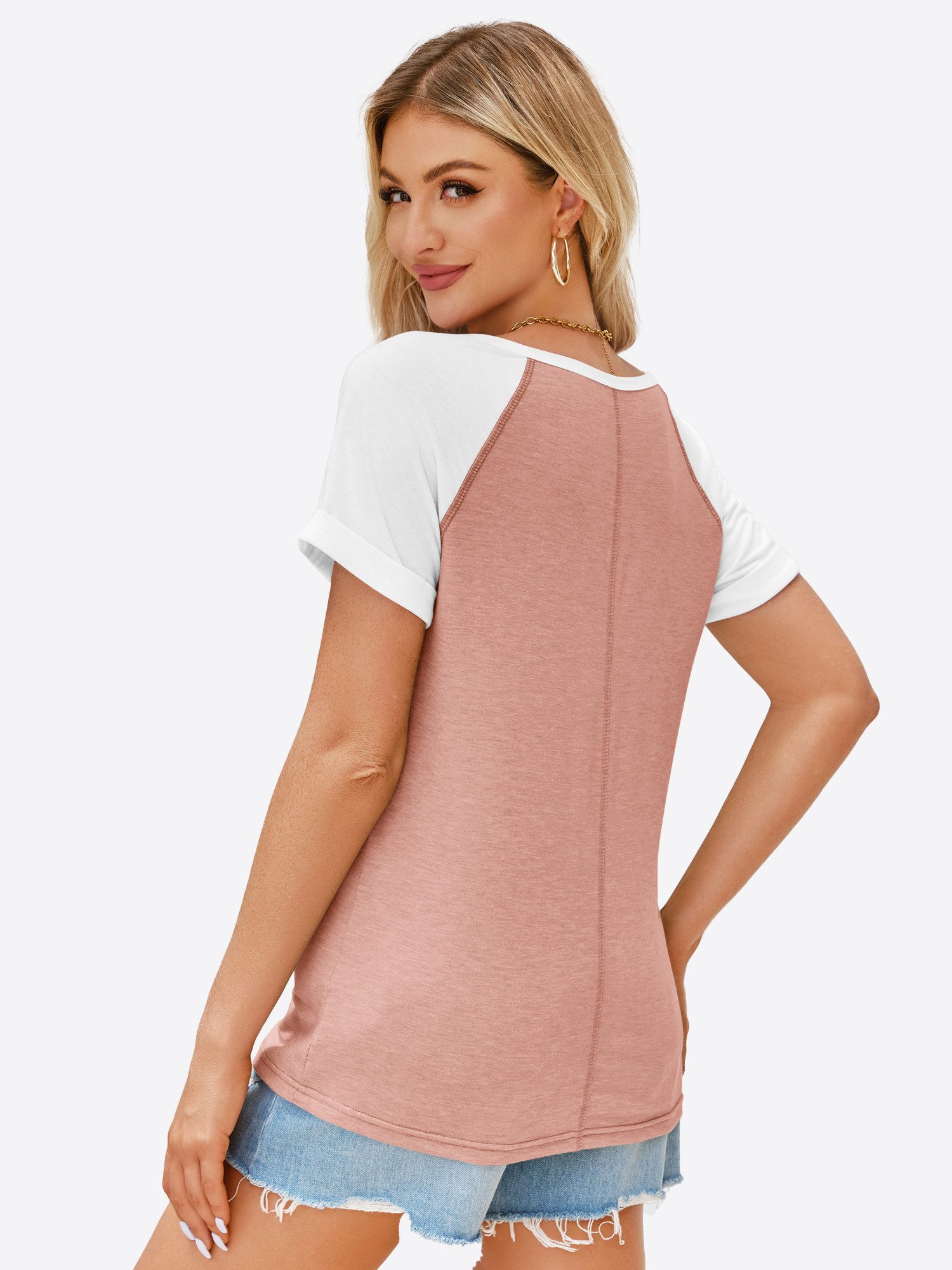 Imily Bela T-Shirt Damen mit V-Ausschnitt und Knopfleiste Casual Oberteil ( günstig online kaufen