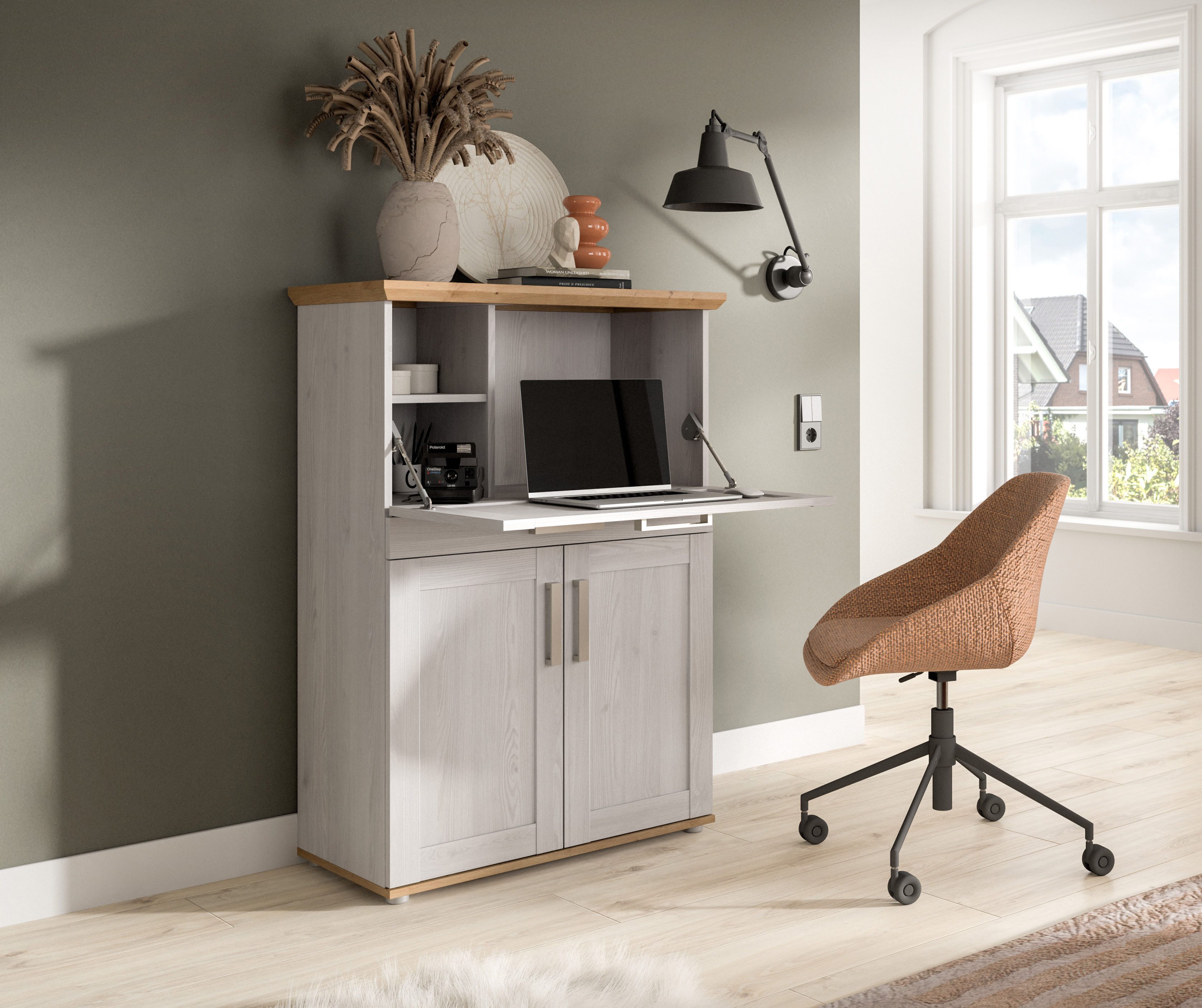 Home affaire Sekretär COSENZA, Höhe 122 cm, 2 Türen, 1 Klappe, 1 Schubkasten, 5 Fächer (in Landhausoptik, mit weiteren Artikel der Serie kombinierbar), Schreibtisch, Home-Office, Kommode, Schrank, Midischrank
