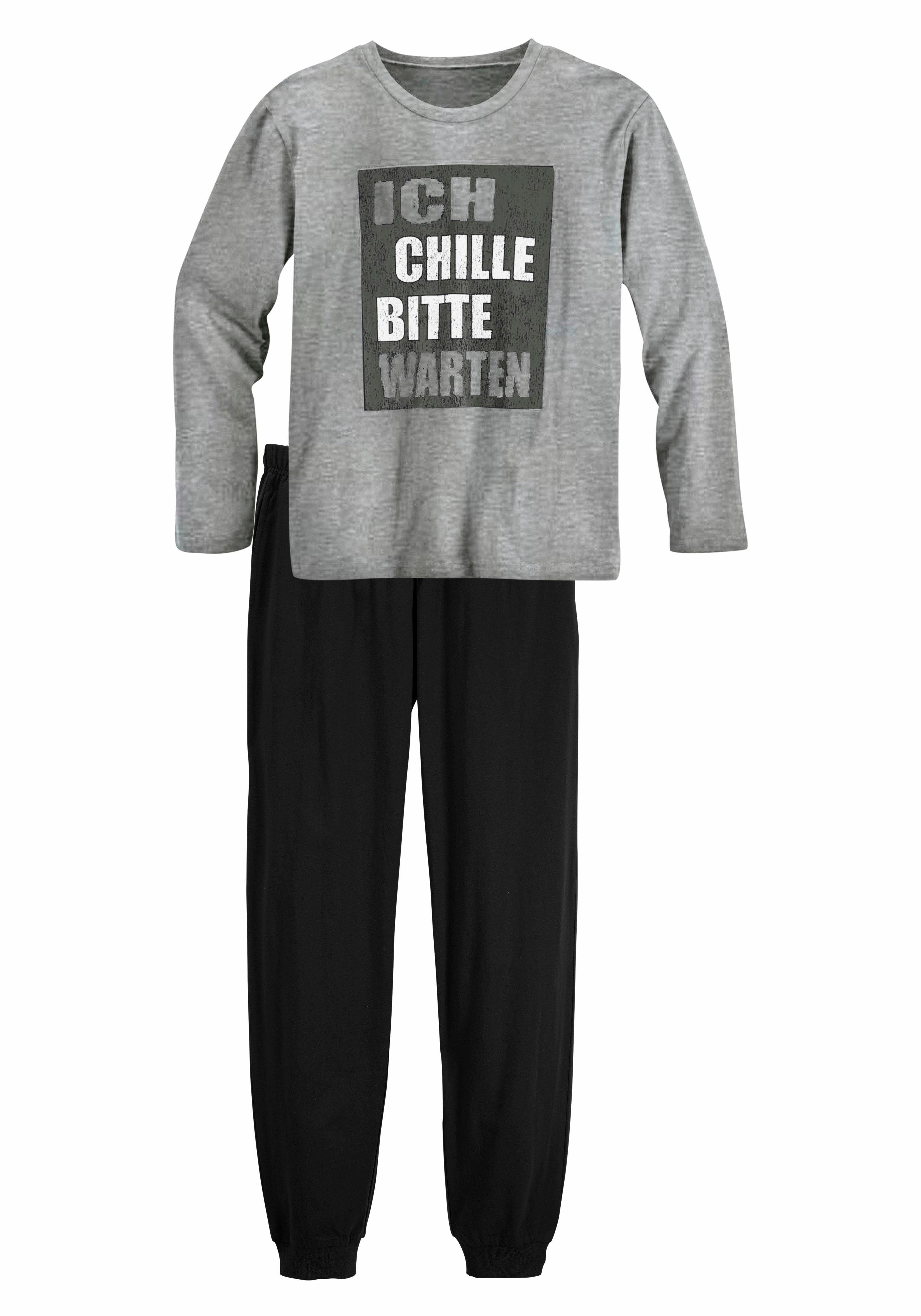 AUTHENTIC LE JOGGER Pyjama (2 tlg., 1 Set) langer Schlafanzug, bedruckt, Rundhals-Ausschnitt, aus Baumwolle
