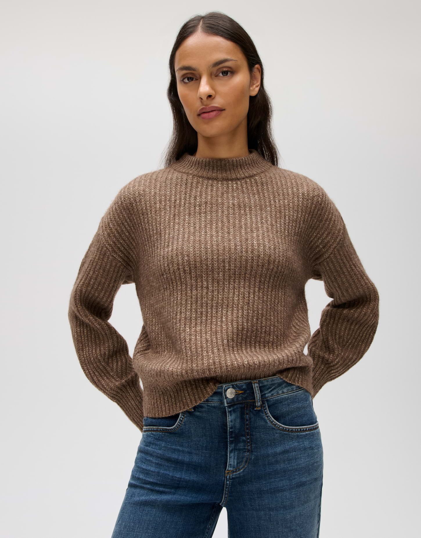 OPUS Strickpullover PLENI mit Rippstrickmuster überschnittene Schulter mit Langarm, Rippstruktur, weicher Griff