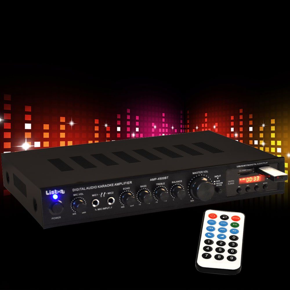 Liston12 Verstärker (Hifi Receiver Bluetooth USB SD MP3 Verstärker Fernbedienung 2x)