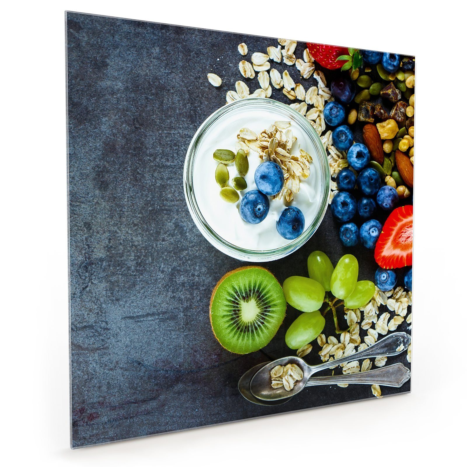 Primedeco Küchenrückwand Küchenrückwand Spritzschutz Glas mit Motiv Kiwi und Beeren