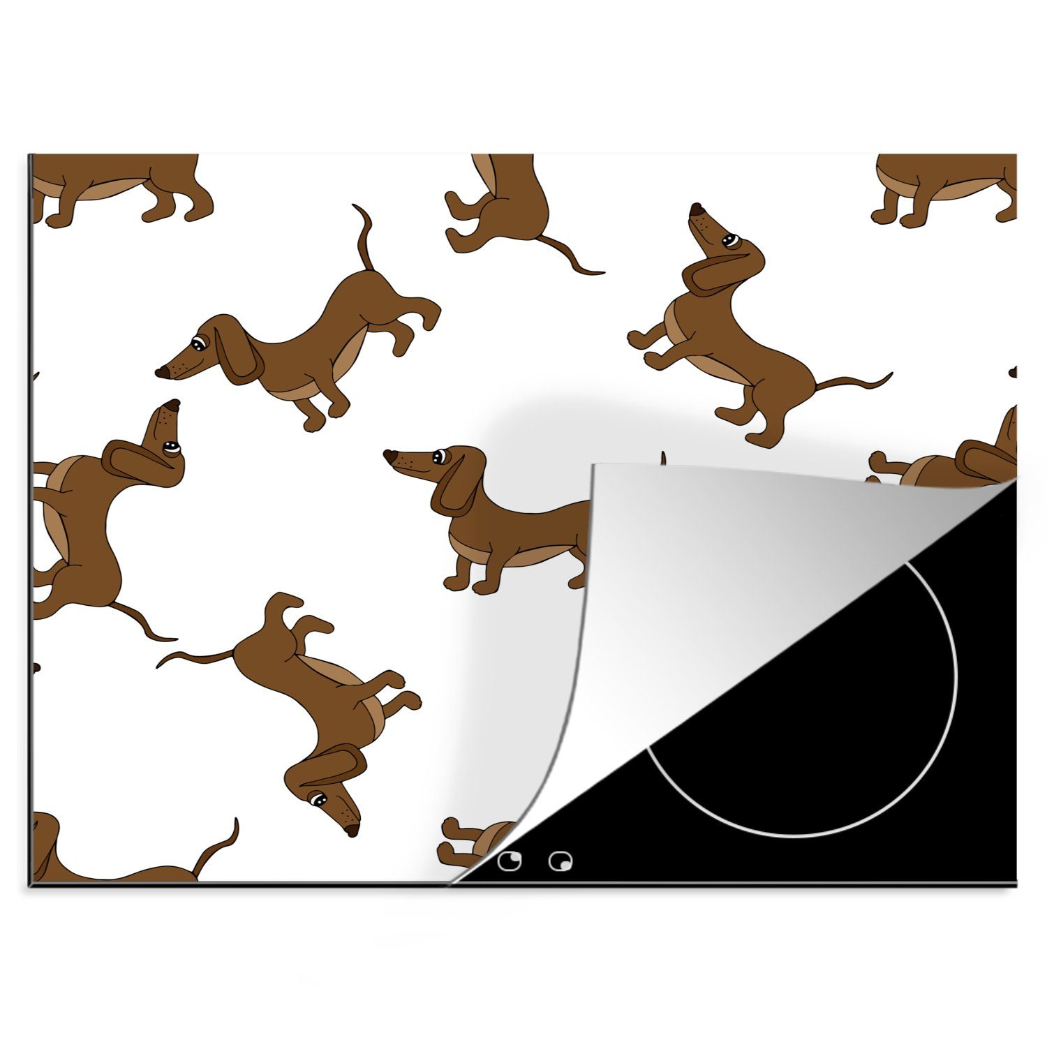 MuchoWow Herdblende-/Abdeckplatte Muster - Hund - Dackel - Jungen - Mädchen - Kinder - Kinder, Vinyl, (1 tlg), 60x52 cm, Mobile Arbeitsfläche nutzbar, Ceranfeldabdeckung