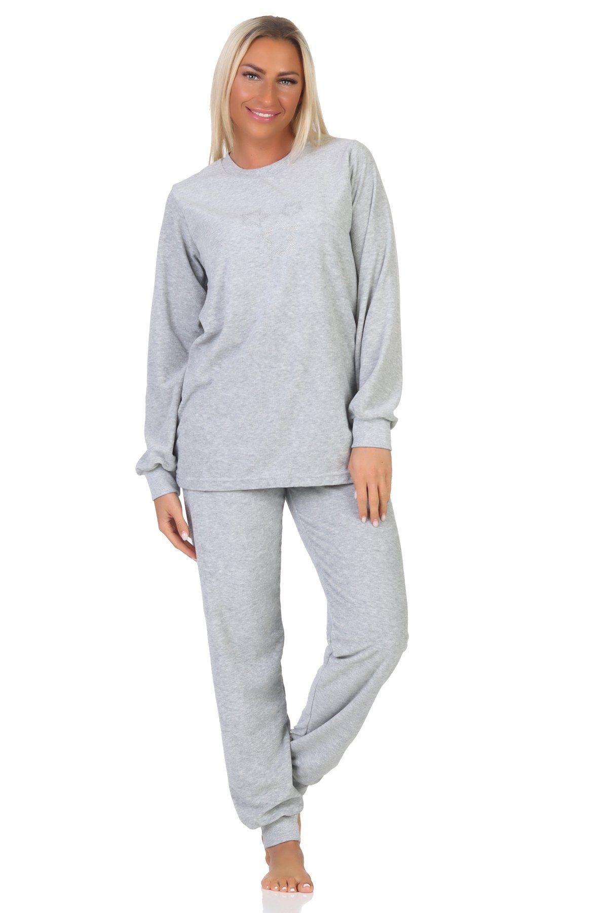Schlafanzug auch Loungewear Damen Frottee Normann Normann Übergröße - in grau-mel. Pyjama