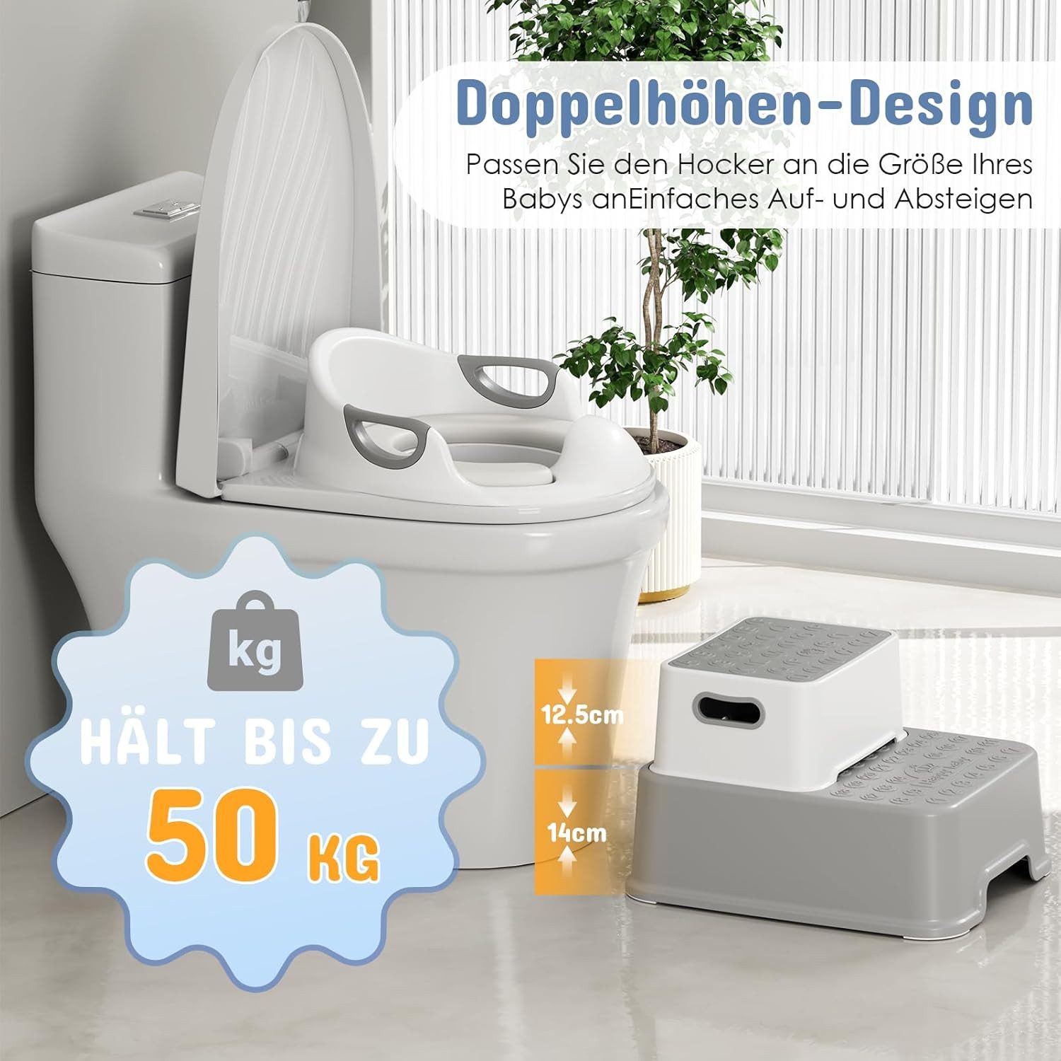 TLGREEN Toilet Trainer, Children's Toilet Seat with Step Stool, Non-Slip, (Children's Toilet Seat with 2 Steps and Stool), Children's Toilet, Toilet Seat for Children 1-8 Years