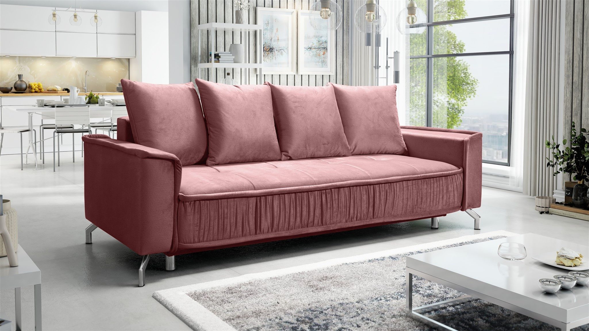 Fun Möbel 3-Sitzer Schlafsofa Sofa FLORENCE in Stoff Bubble oder Element, Inkl. Schlaffunktion mit Bettkasten, Inkl. 4 Rückenkissen