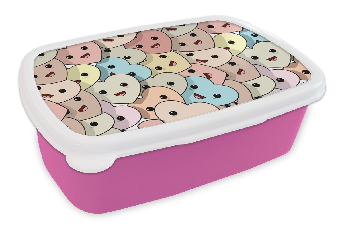 Kinder, Mädchen, für Muster Herz - rosa MuchoWow Brotdose Erwachsene, Kunststoff Kunststoff, - Lunchbox Snackbox, Baby, (2-tlg), Brotbox