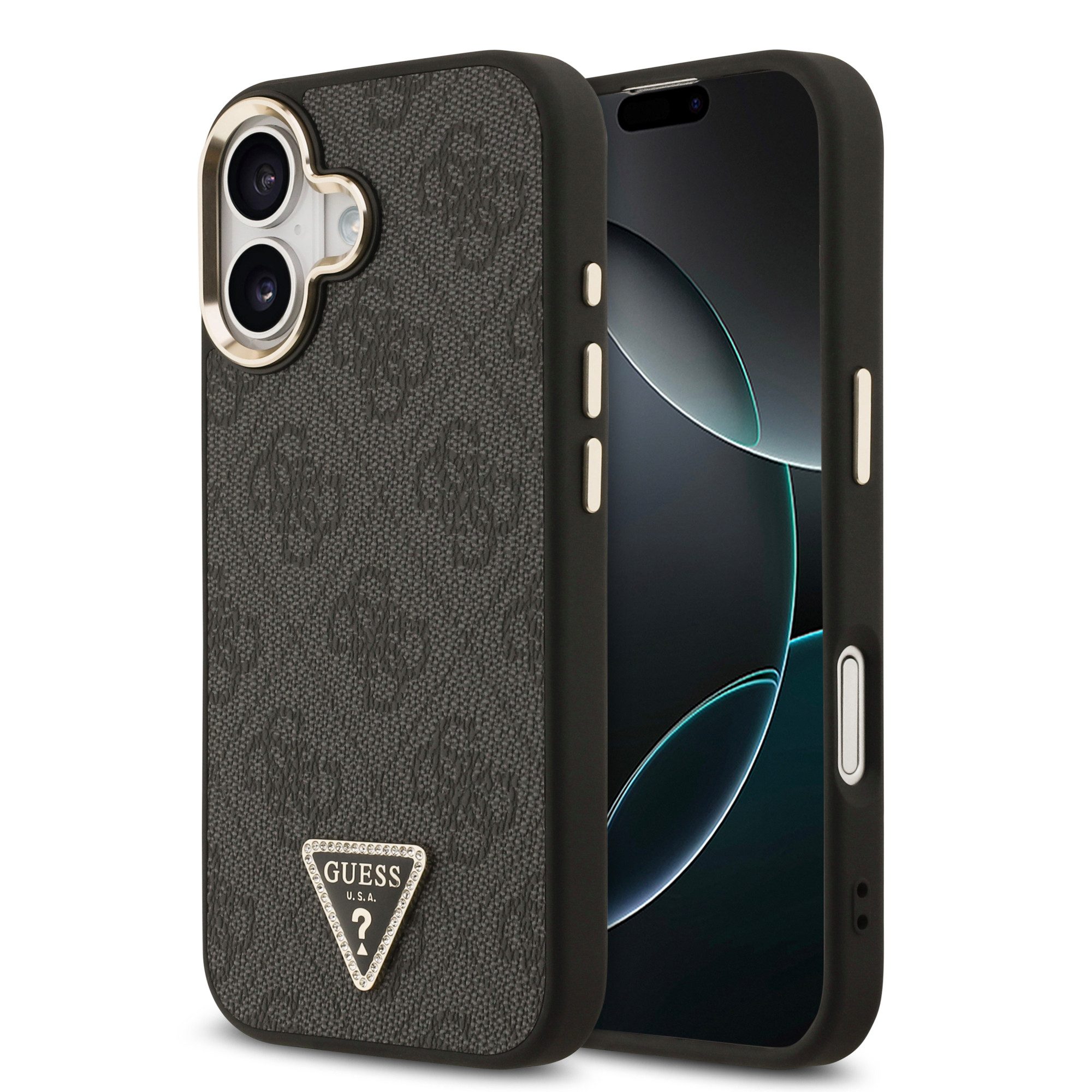 Guess Handyhülle GUESS Case für iPhone 17 Strass Triangle Logo Handyhülle Cover schwarz