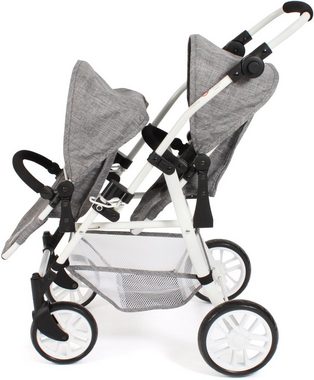 CHIC2000 Puppen-Zwillingsbuggy Twinny, Jeans Grey, mit schwenkbaren Vorderrädern