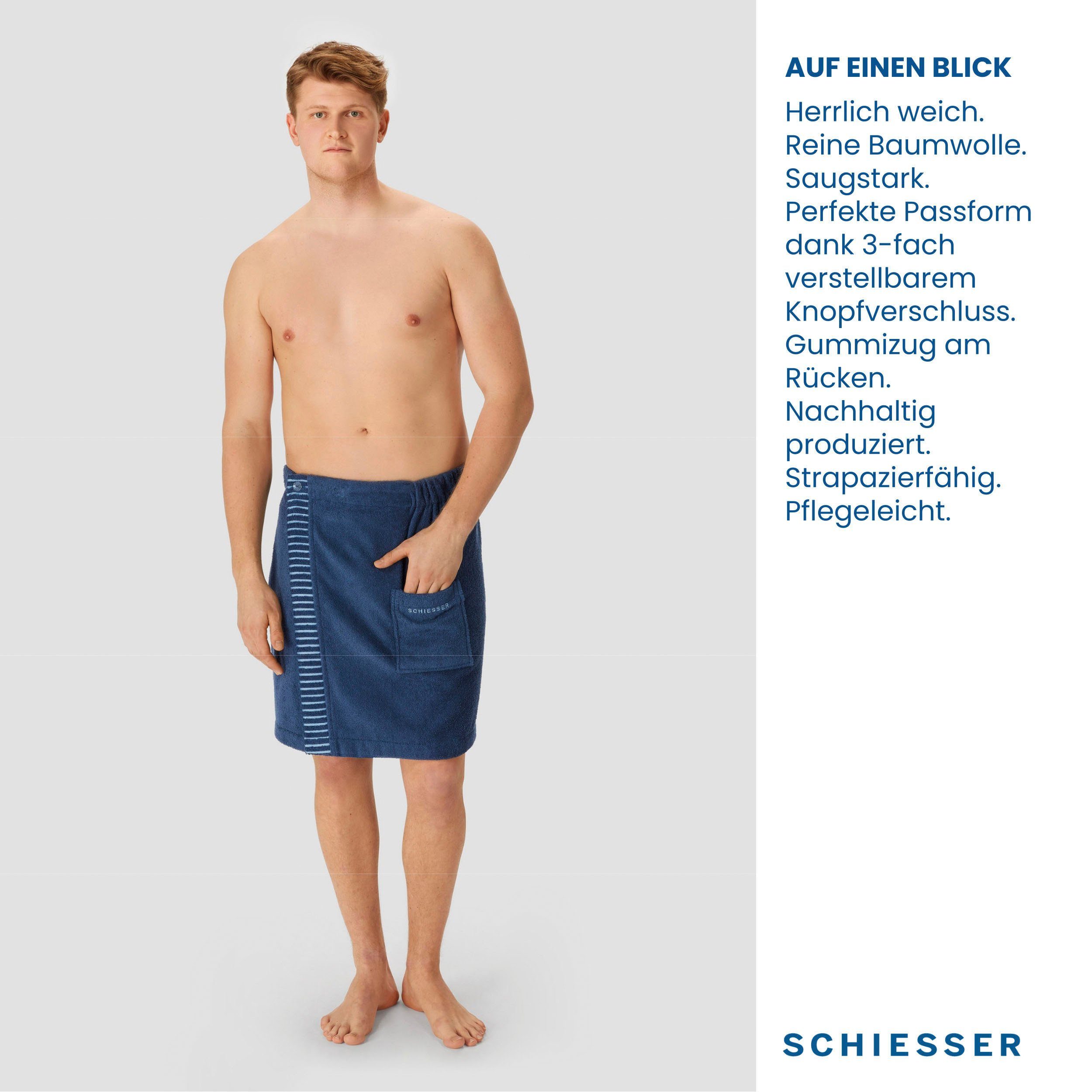 Schiesser Kilt Saunakilt Rom Kurzform, aus Frottier, Logostickerei saugstarkem Baumwoll-Frottier, und Knöpfe, für Dunkelblau Streifen-Akzent mit Herren