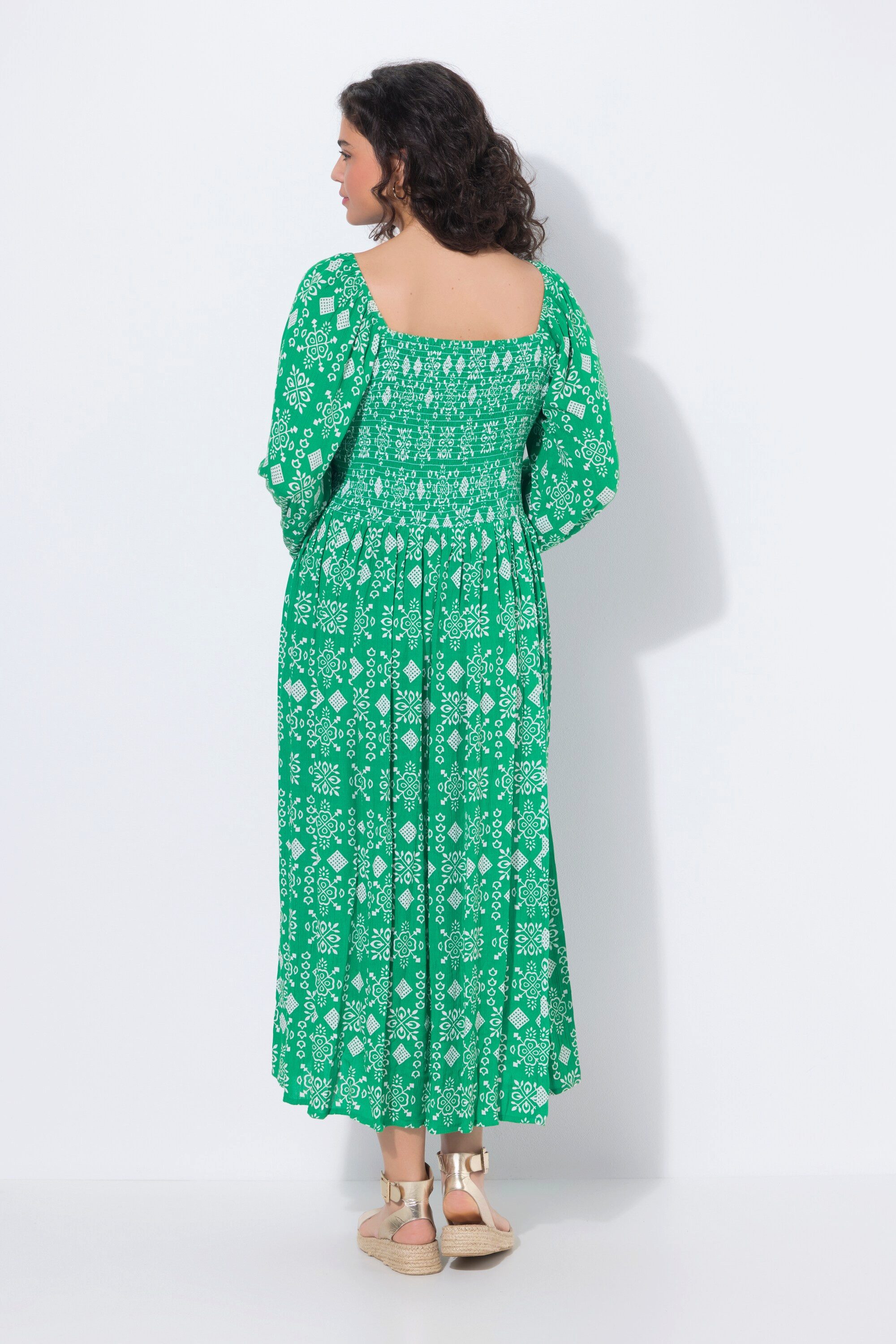 Ulla Popken Midikleid Midikleid A-Linie Carré-Ausschnitt 3/4-Arm