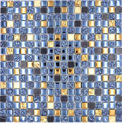 Mosani Mosaikfliesen Glasmosaik Naturstein Mosaikfliese schwarz anthrazit gold