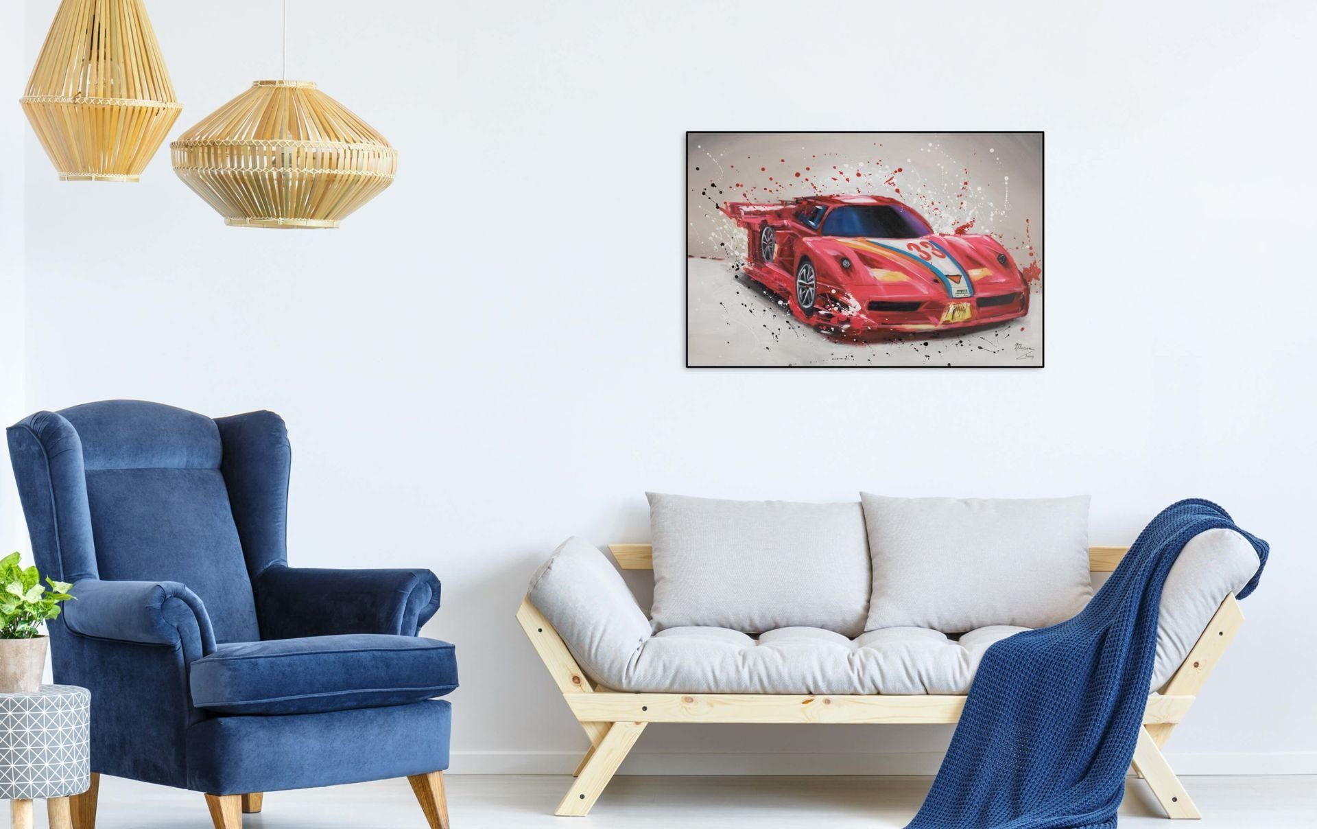 KUNSTLOFT Gemälde Red Flash Leinwandbild HANDGEMALT 100% Wandbild 90x60 cm, Wohnzimmer