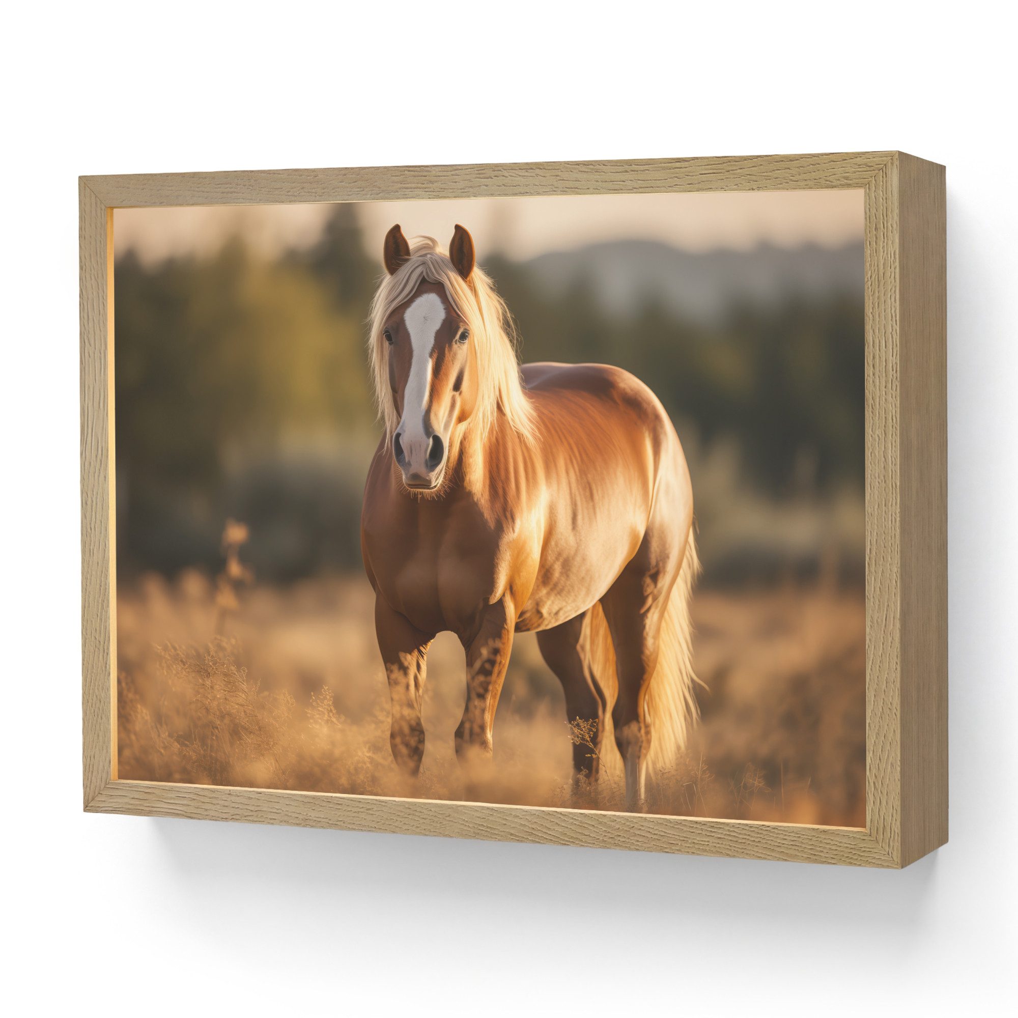 OnlyWow Wandleuchte Lightbox Pferd - Braun - Natur - Weide - Tier, Dimmbar, Farbwechsel, LED, Warmweiß, Kaltweiß, Neutralweiß Einstellbar, Wandlampe Innen, Dimmbar, Aufladbarer USB Akku, LED, Modern