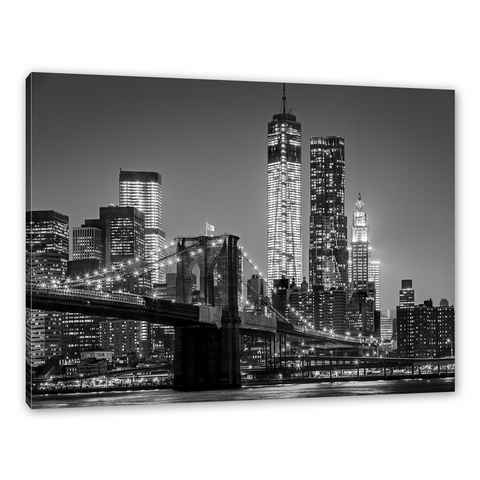 Pixxprint Leinwandbild New York City Skyline bei Nacht, New York City Skyline bei Nacht (1 St), Leinwandbild fertig bespannt, inkl. Zackenaufhänger