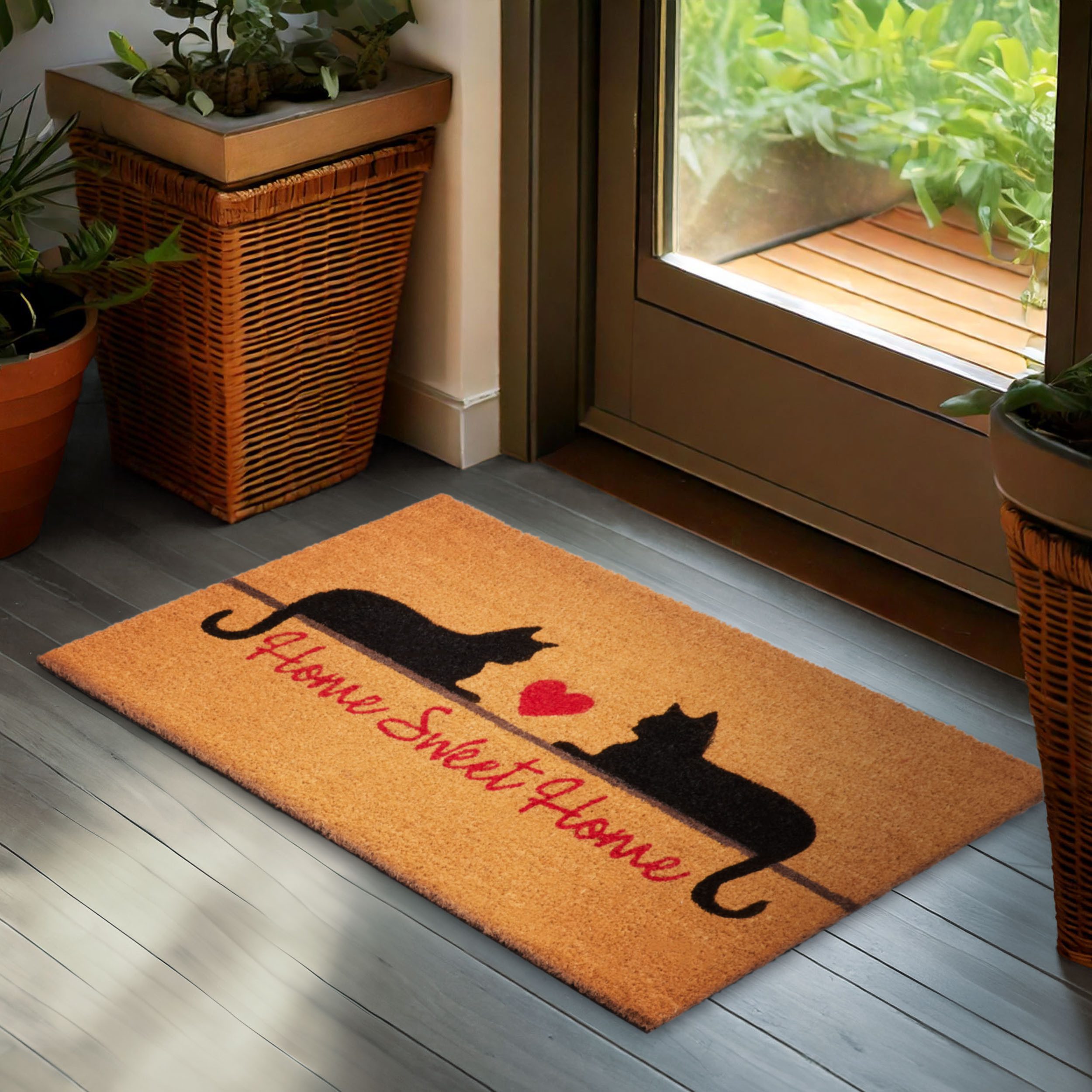 BRUBAKER Fußmatte Home Sweet Home - 45 x 75 cm Schmutzfangmatte mit Katzen günstig online kaufen