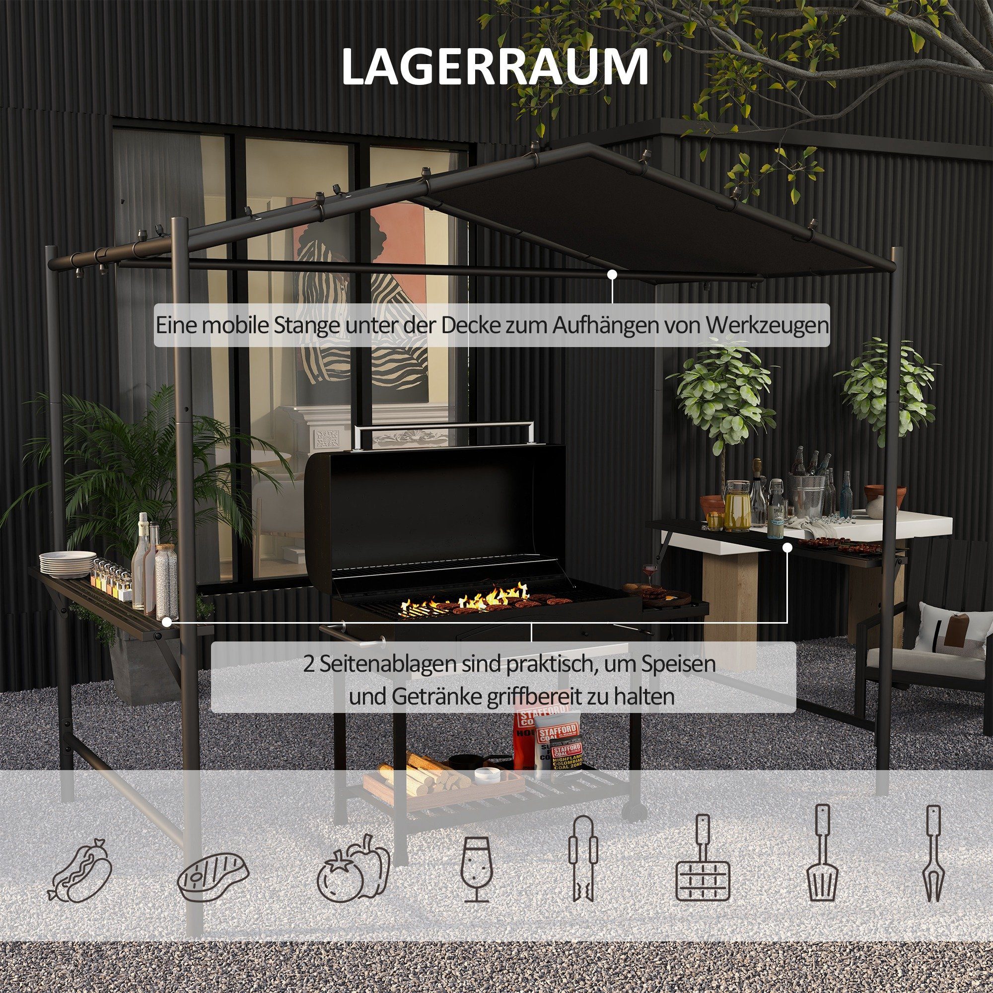 Outsunny Grillpavillon ca. 3 x 1,5m Grillüberdachung mit 2