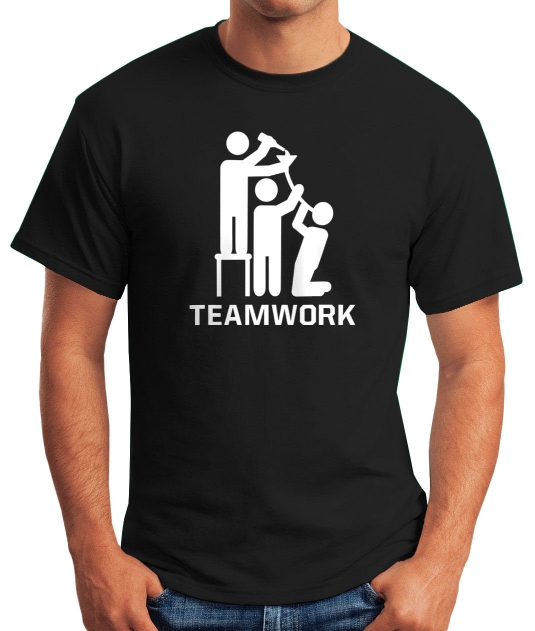 MoonWorks Print-Shirt Herren T-Shirt Teamwork lustiges Trink Shirt Saufen  Bier Party Moonworks® mit Print