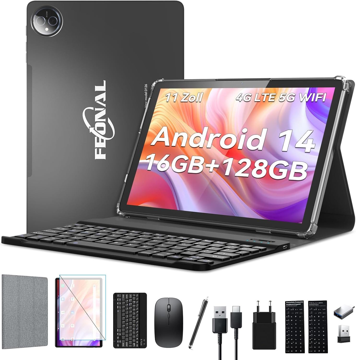 FEONAL 7000 mAh Octa-core Tablet (11", 128 GB, Android 14, 5G Wifi, Leistungsstarkes Gerät mit große Bildschirm schnellem Prozessor & mehr)