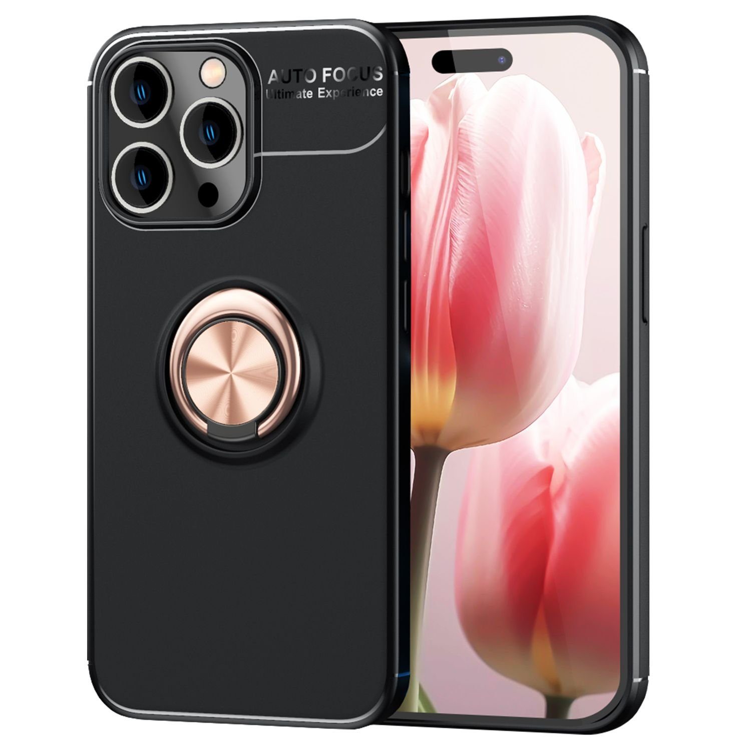 Nalia Smartphone-Hülle Apple iPhone 15 Pro Max, Handy-Hülle mit Ring / 360 Grad Fingerhalterung / Standfunktion / Dünn