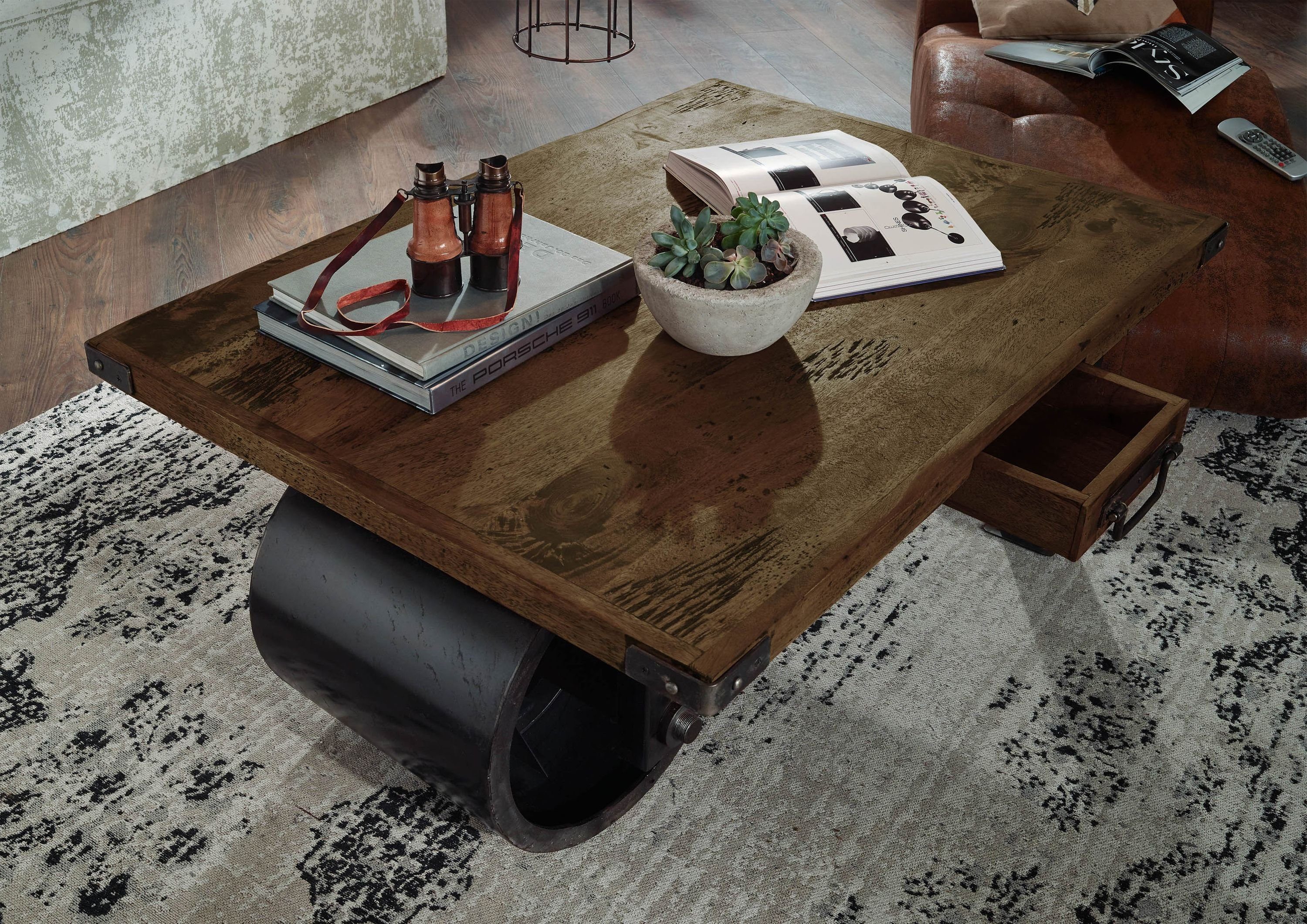 Massivmoebel24 Couchtisch RAILWAY (Couchtisch Mango 110x80x43 günstig online kaufen