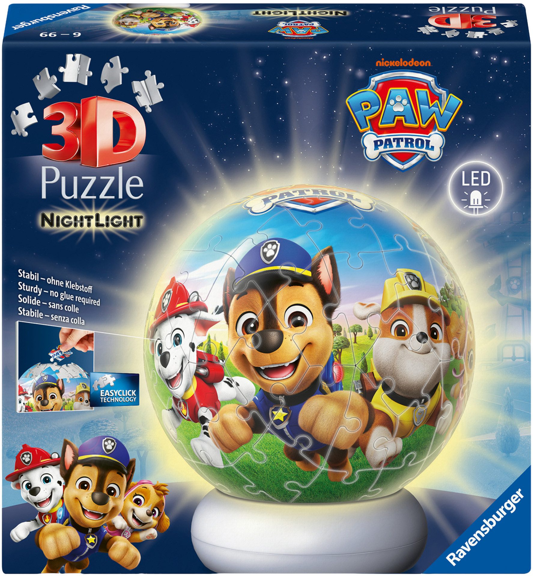 Ravensburger Puzzleball Nachtlicht Paw Patrol, 72 Puzzleteile, beleuchtet