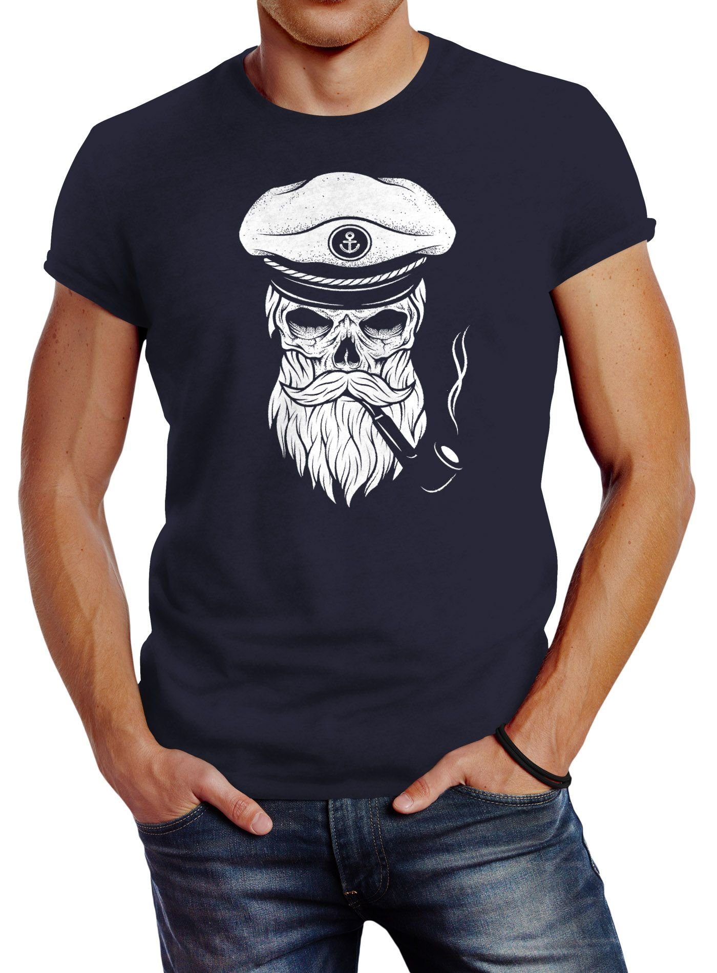 Neverless Print-Shirt Herren T-Shirt Totenkopf Kapitän günstig online kaufen