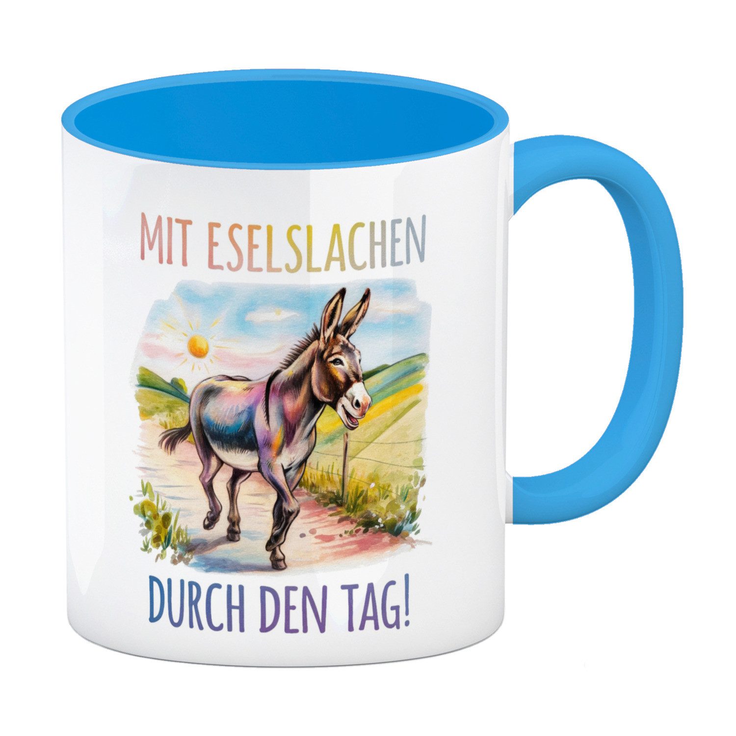 speecheese Tasse Mit Eselslachen durch den Tag Kaffeebecher in hellblau