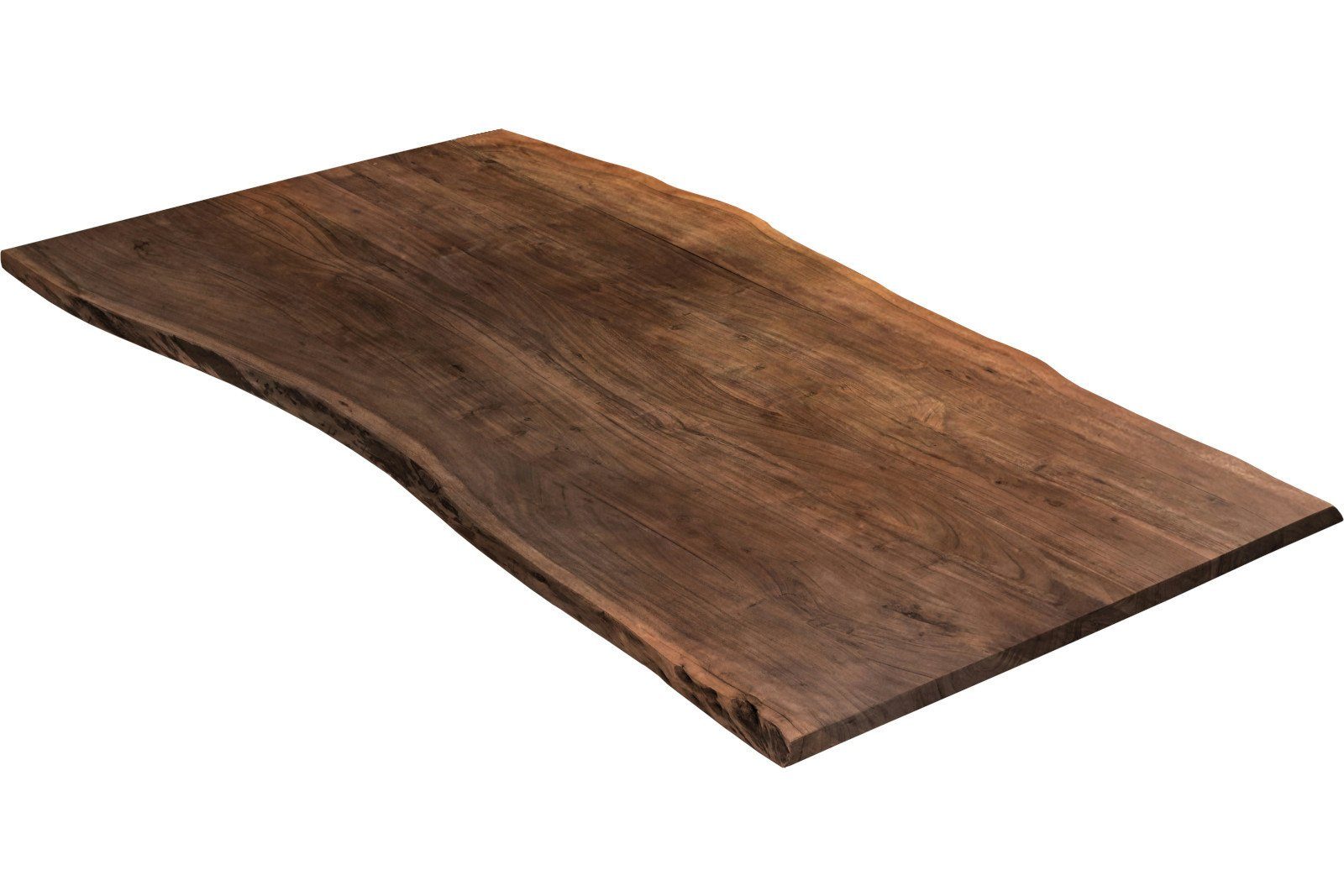Junado® Tischplatte Noah, Akazie Massivholz nussbaumfarben 26mm natürliche Baumkante