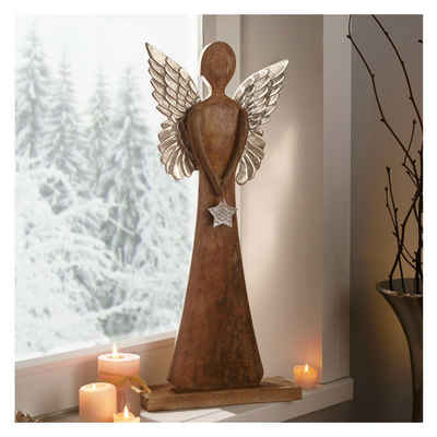 Home-trends24.de Engelfigur »XXL Engel Silber Weihnachtsdeko Figur Skulptur Mangoholz Antik 62 cm«