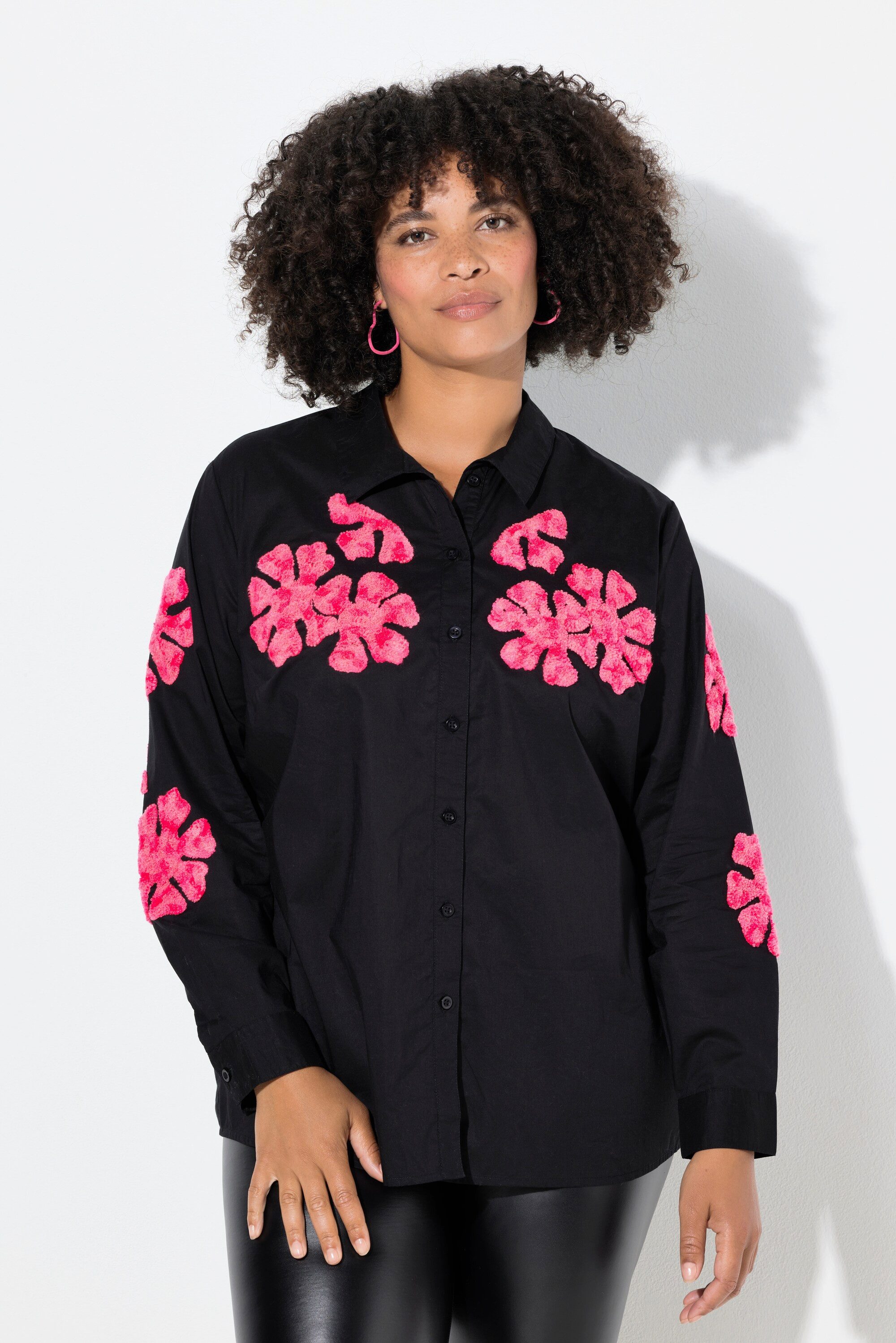 Angel of Style Hemdbluse Hemdbluse A-Linie Blüten-Stickerei Langarm günstig online kaufen