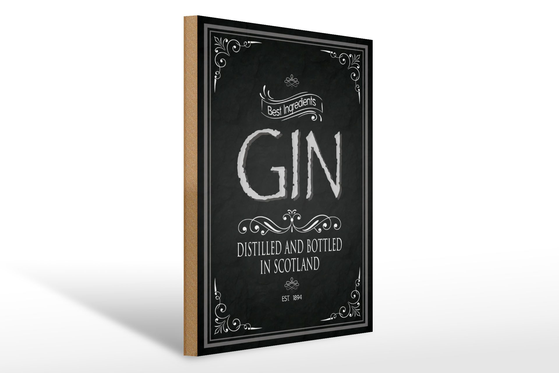 Holzbild 30x40cm Gin best ingredients Scotland