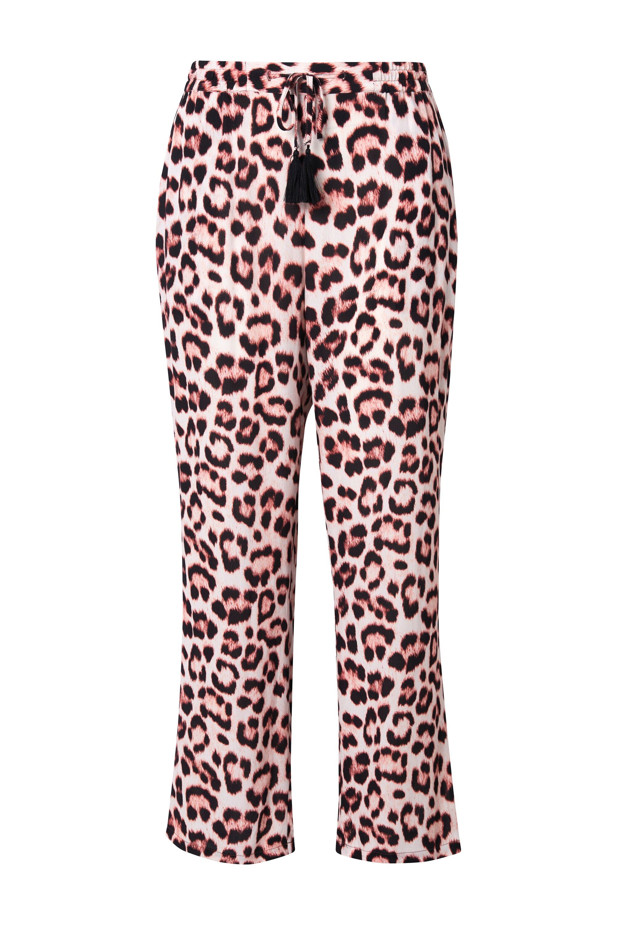 Ulla Popken Schlupfhose Hose Rose Leomuster weites Bein Elastikbund günstig online kaufen