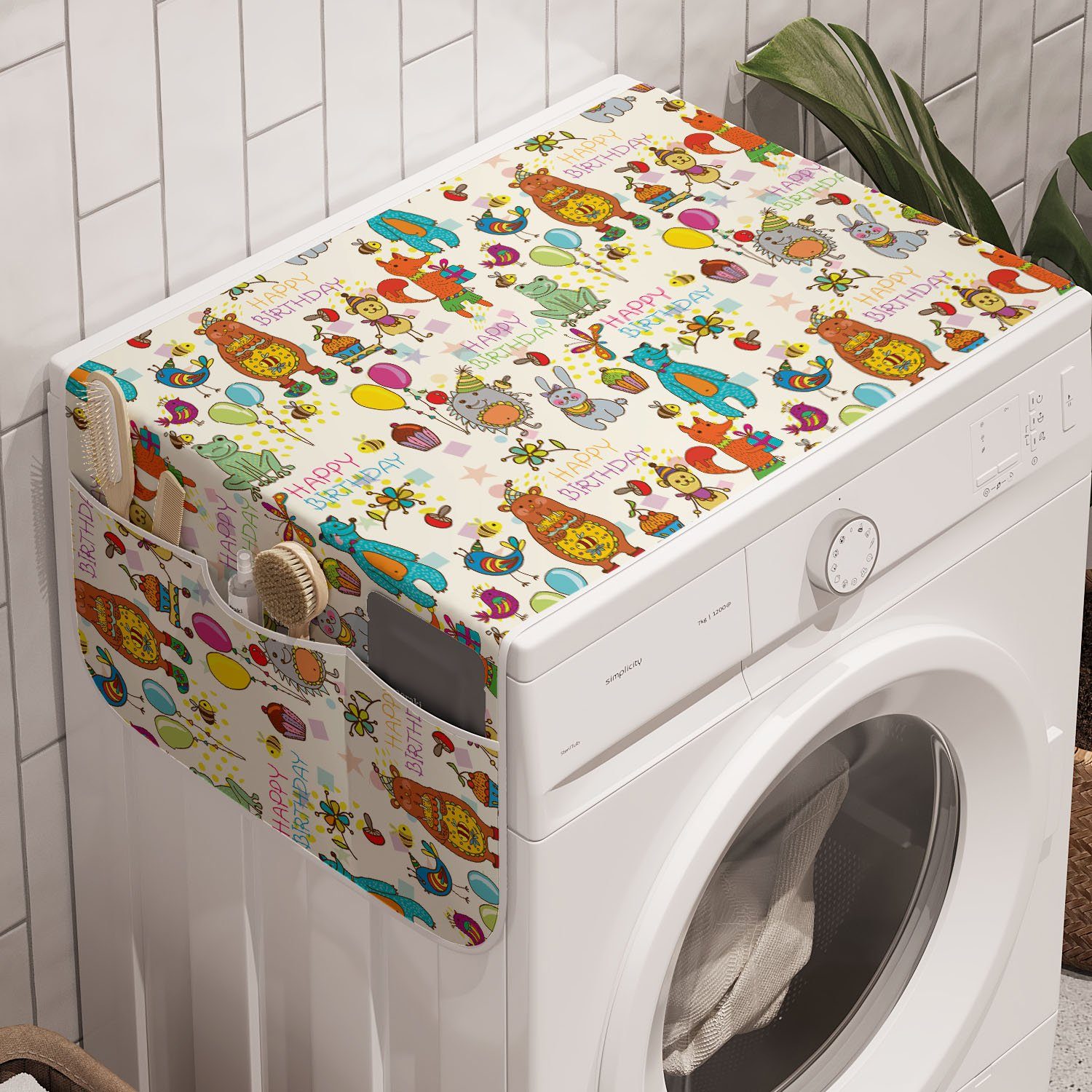 und Ereignis-Cartoon Waschmaschine für Trockner, Geburtstag Abakuhaus Anti-Rutsch-Stoffabdeckung Badorganizer