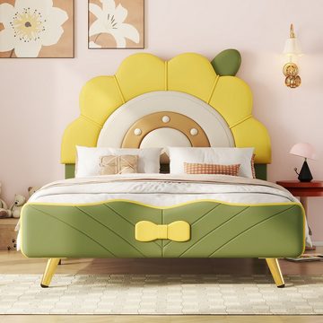 OKWISH Kinderbett Polsterbett, Sonnenblumenform, Schleifenverzierung am Ende des Bettes (90x200cm), ohne Matratze