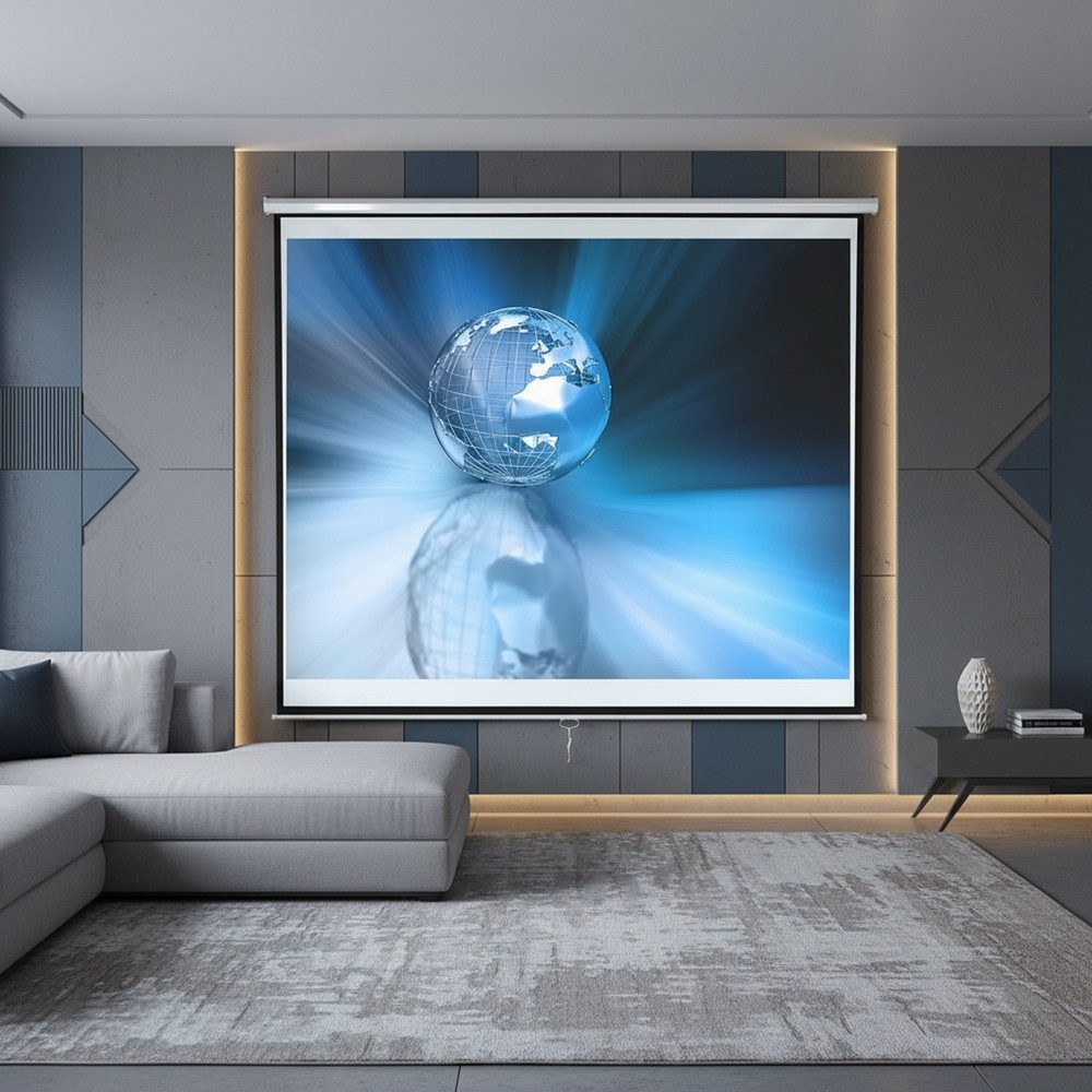 Feel2Home Beamer-Projektionsfläche selbstaufrollend 152x152 cm HDTV, Heimkino Rolloleinwand (HDTV tauglich)