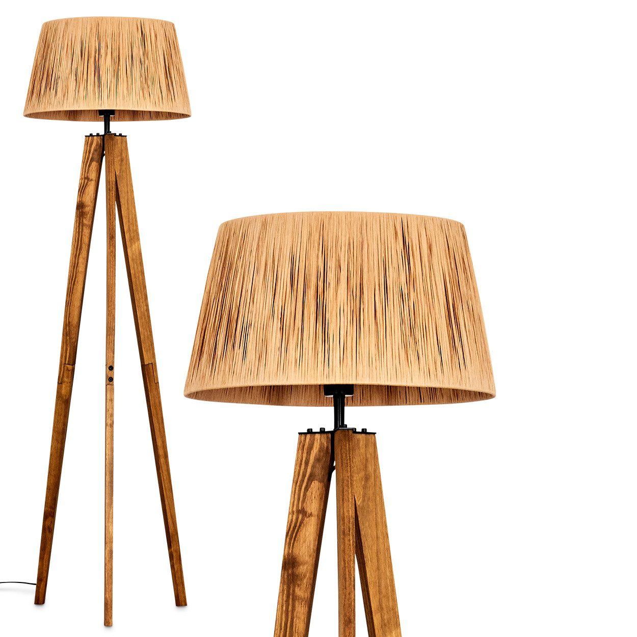 Stehlampe Stehlampe aus Holz/Metall/Stoff in Naturfarben/Schwarz/Weiß