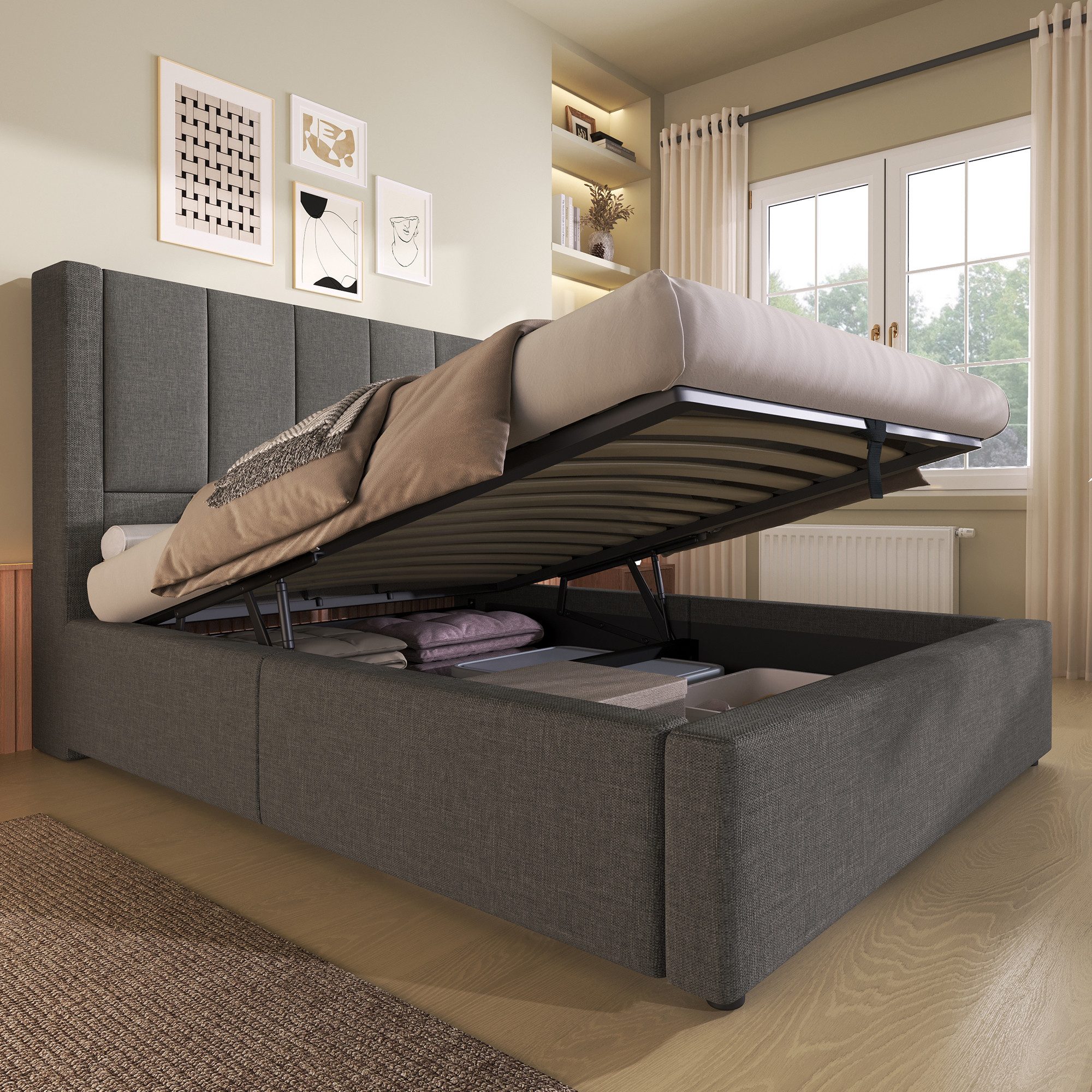 TavilaEcon Boxspringbett Hydraulisches Polsterbett mit verstecktem Becherha günstig online kaufen