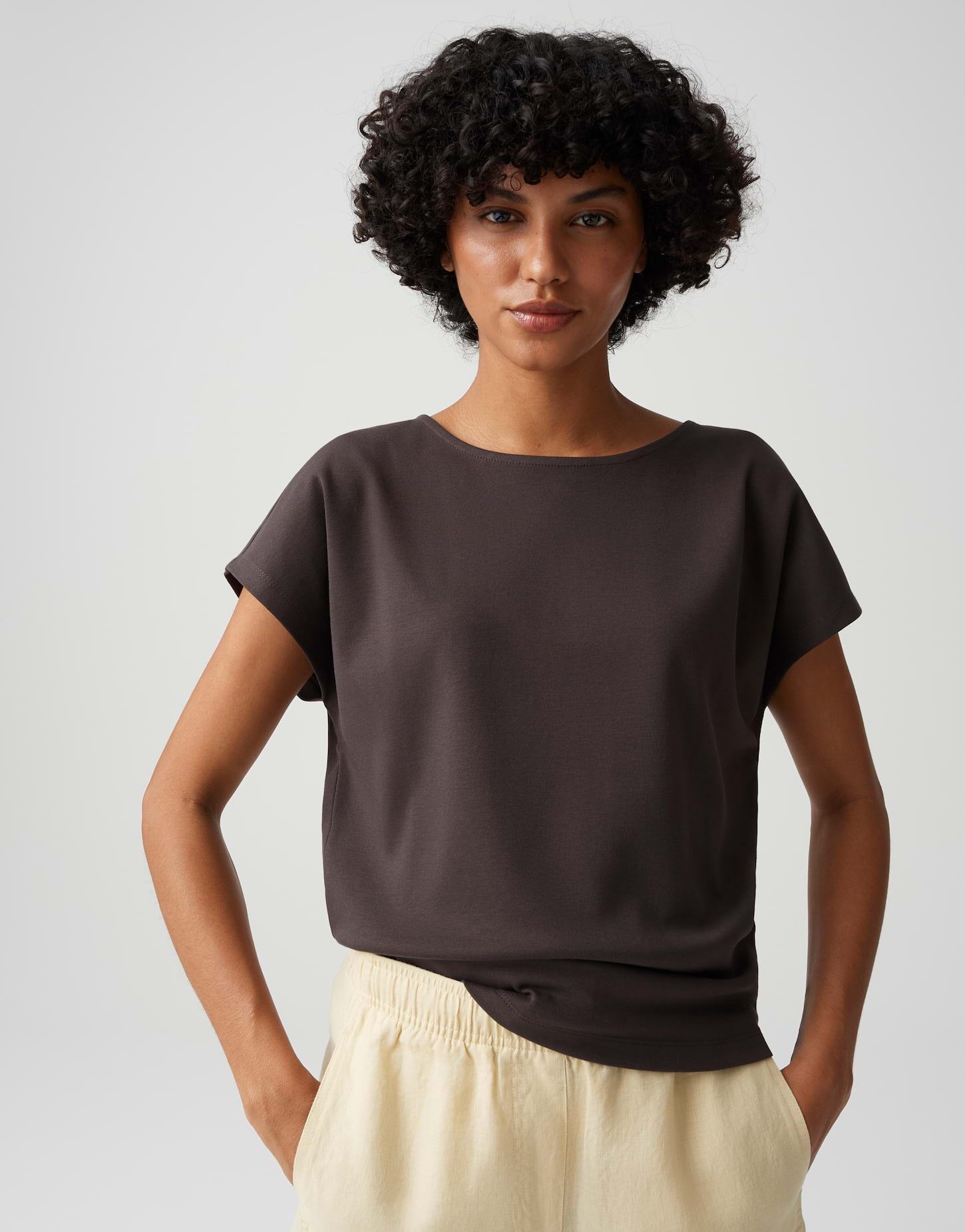 OPUS Kurzarmshirt Suschel aus Jersey mit lockerer Passform weich fließender Fall, glatter Griff, Casual