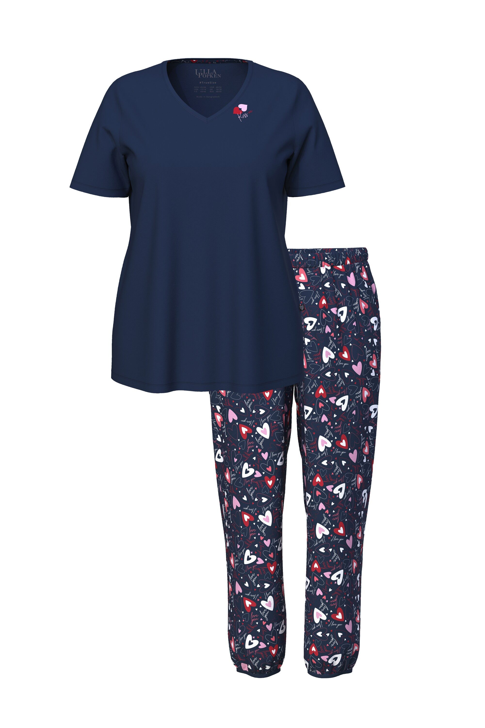 Ulla Popken Pyjama Pyjama Herzen V-Ausschnitt Halbarm
