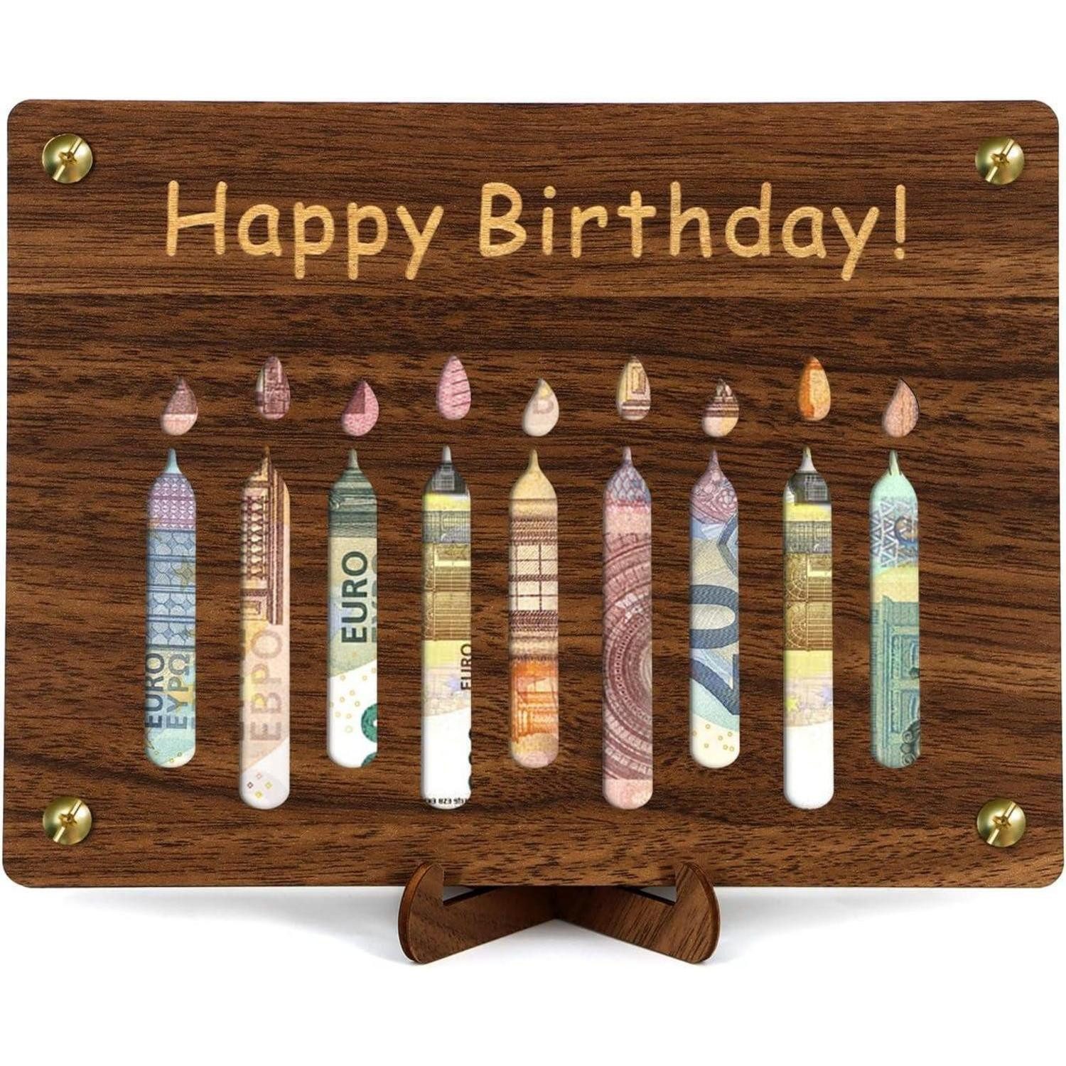 LuxusKollektion Geschenkbox DIY Geldgeschenk Happy Birthday Holzverpackung Geldkarte Kerzen