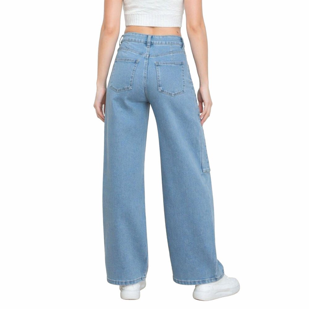 Ital-Design Slouchy Jeans Damen Wide-Leg Jeans mit Five-Pocket-Design (91767293) Used-Look Stretch High Waist Jeans in Blau