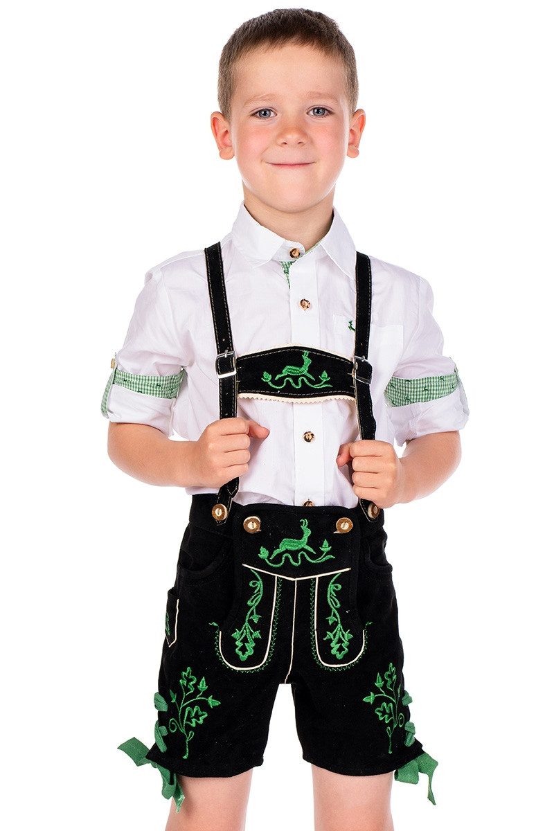 Isar-Trachten Lederhose Lederhose Kinder - EIKE - schwarz/klee