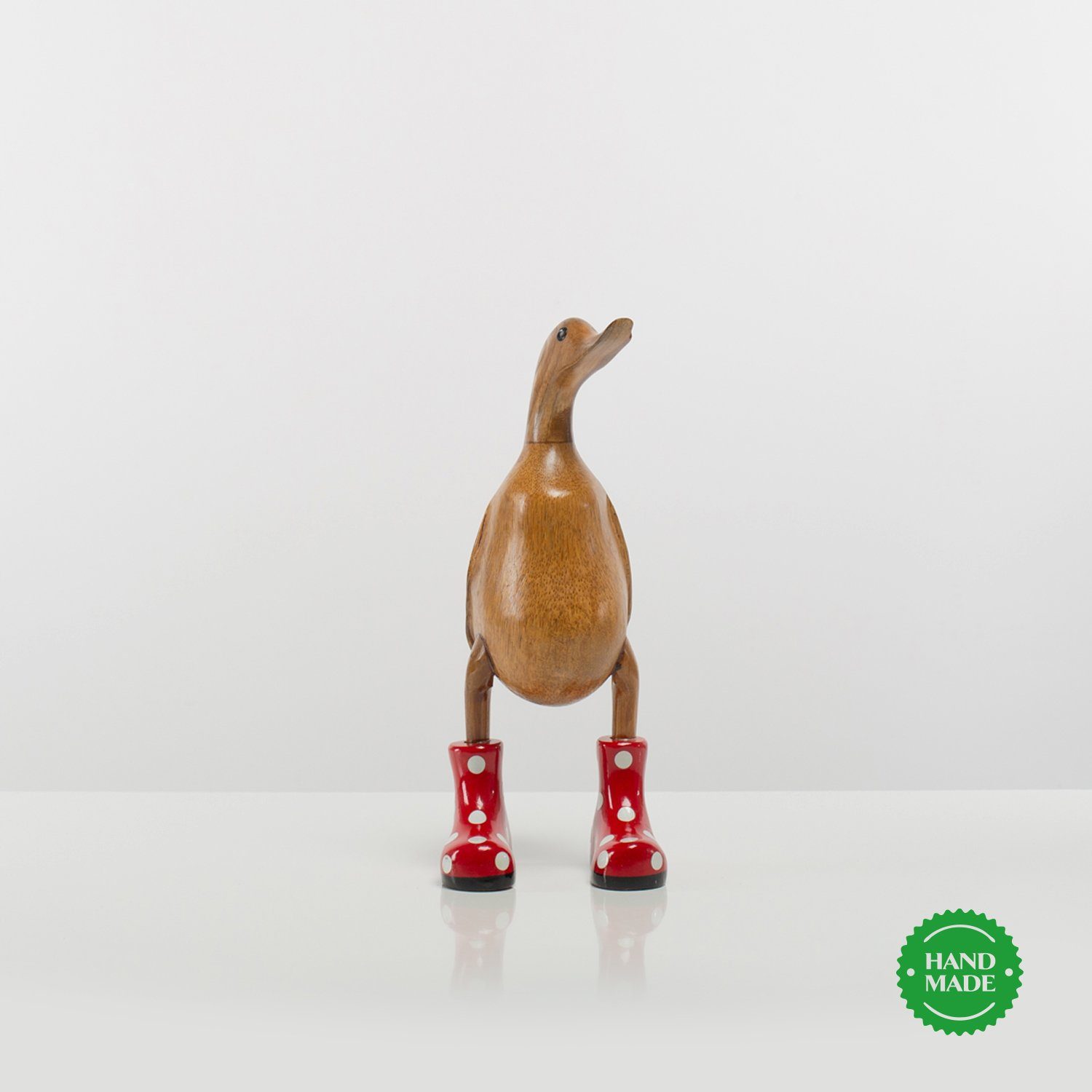 Rikmani Dekofigur Holzfigur 3 - Handgefertigte Dekoration Geschenk (3-er Ente aus Set), Holzarten rot_gepunktet Holz Stiefel