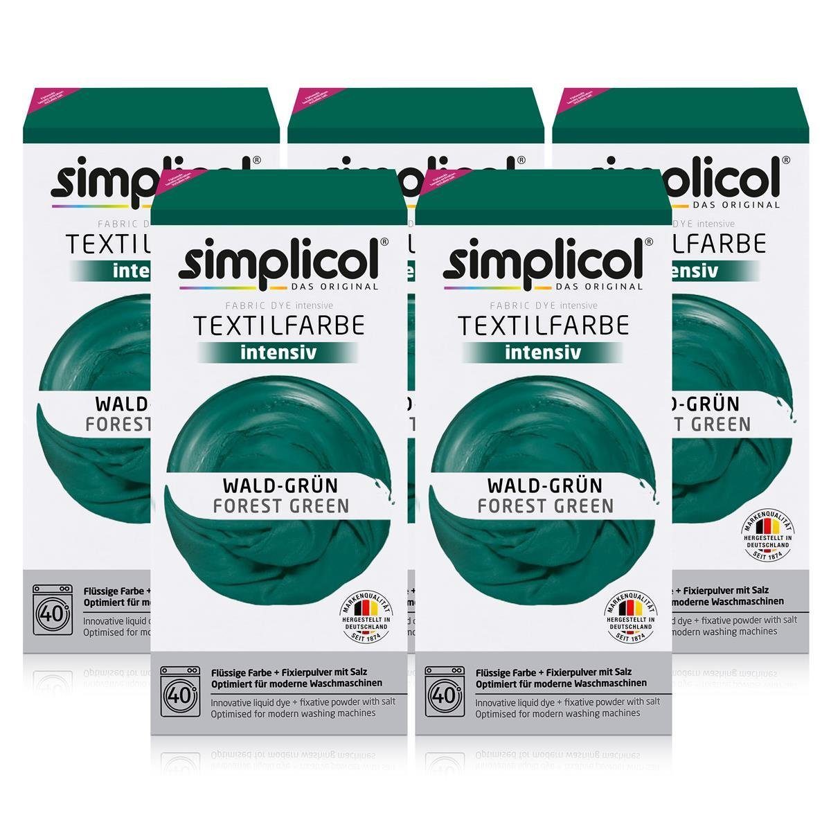 Textilfarbe Simplicol Textilfarbe intensiv Wald-Grün - Einfaches Färben (5er Pack)
