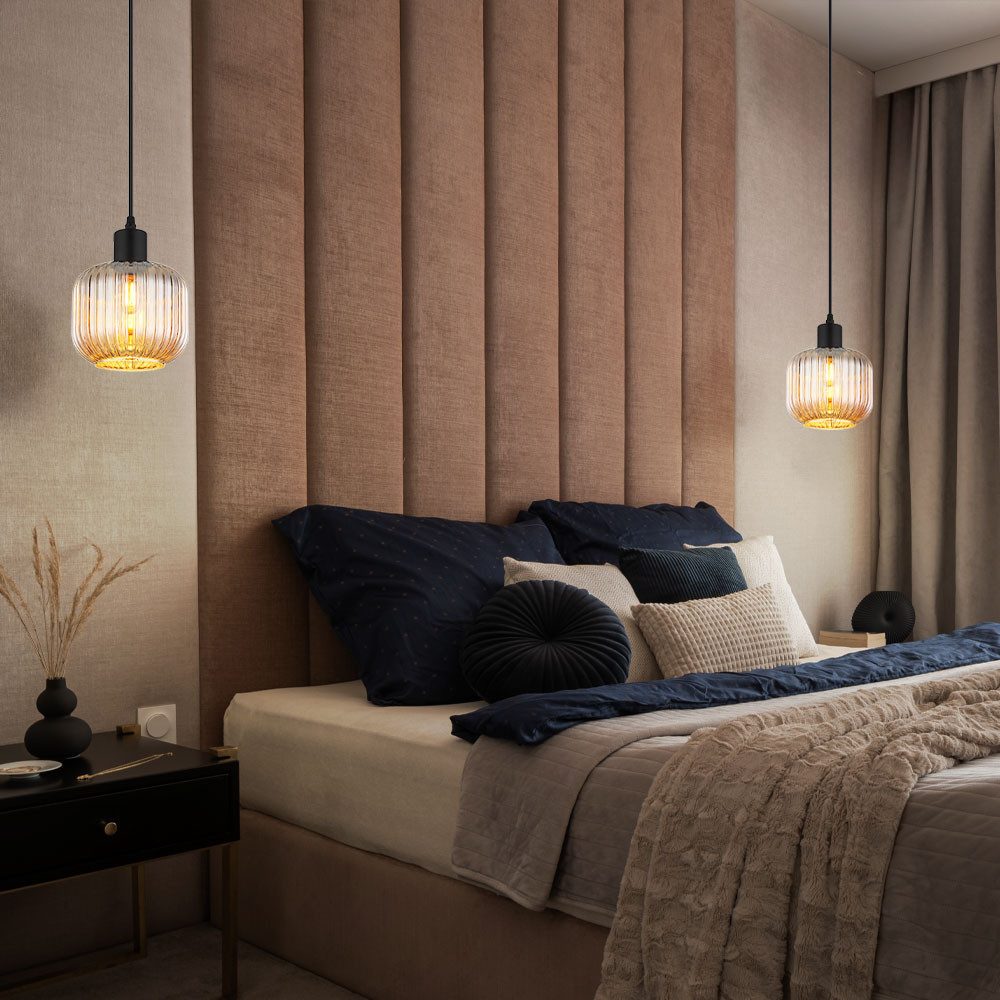 NOWA Hängeleuchte, Leuchtmittel nicht inklusive, Hängeleuchte Pendelleuchte Esszimmerlampe Rauchglas schwarz Retro E14