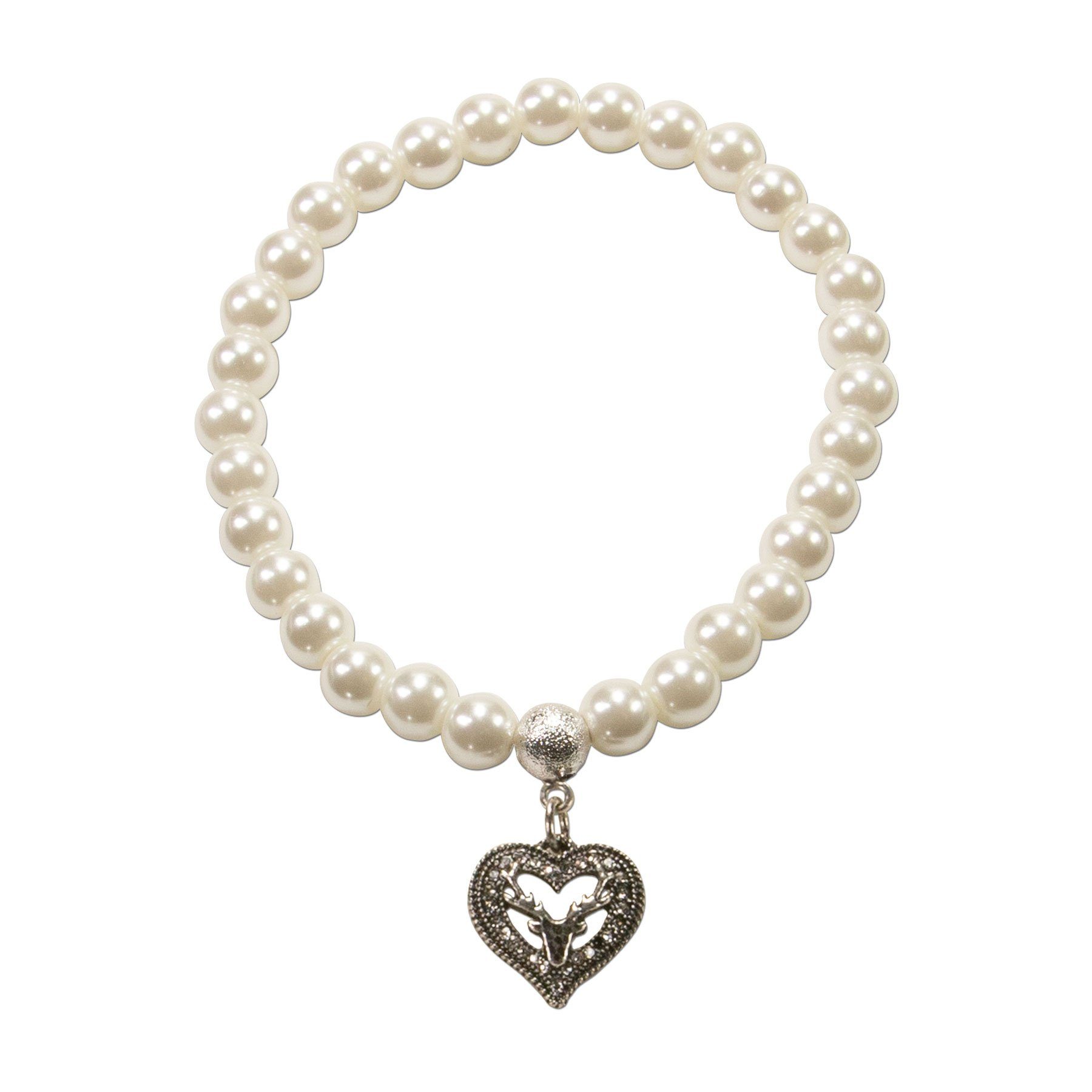 Alpenflüstern Ketten-Set Trachtenschmuck-Set Perlen-Trachtenkette und Trachten-Armband Strassherz-Hirsch (creme-weiß), - Damen-Trachten-Schmuck, Trachtenset Dir – Bild 4 von 4