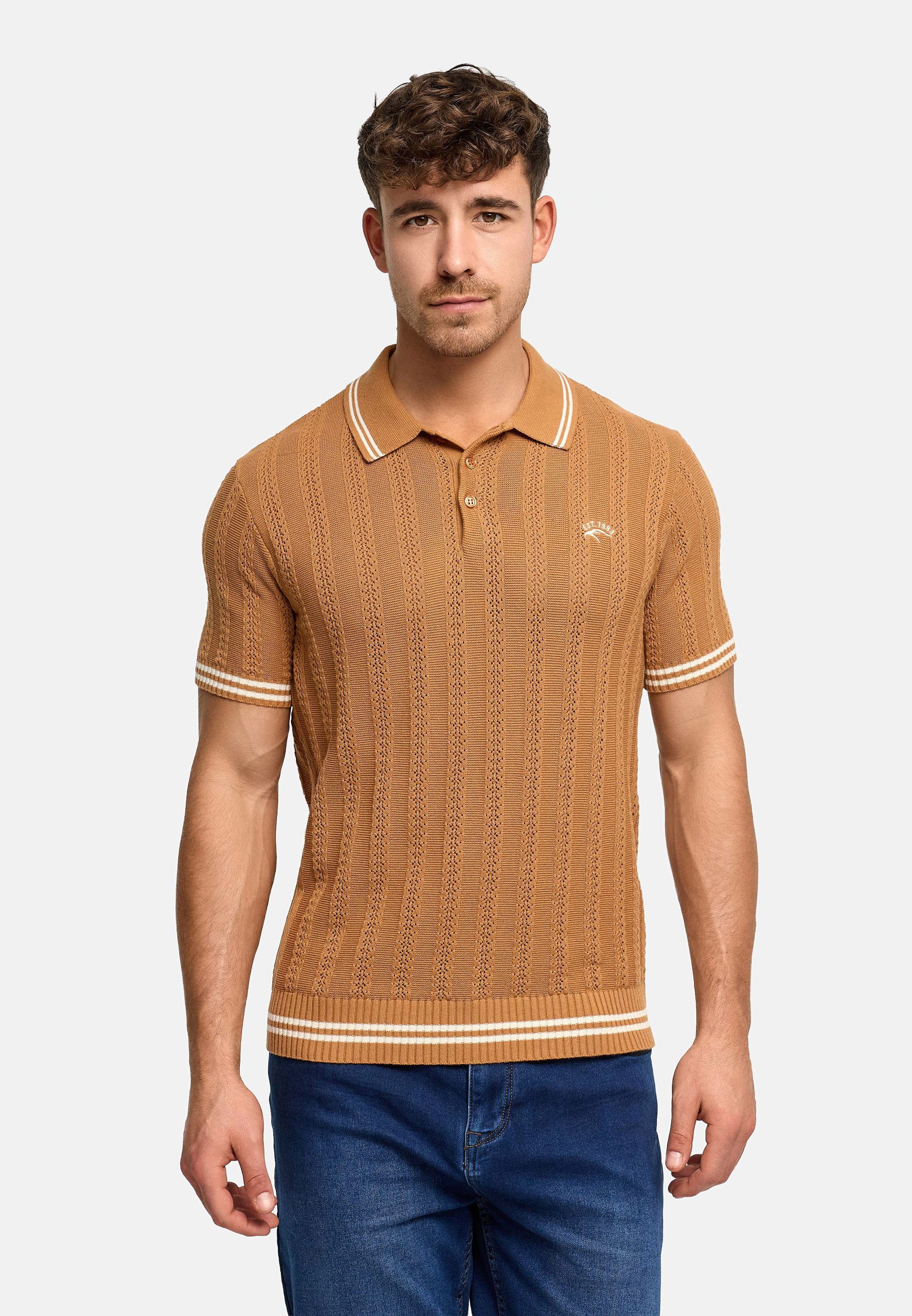 Indicode Poloshirt Herren INLuner Polo- Sommershirt Strick-Polo aus Baumwolle mit Jacquard-Struktur